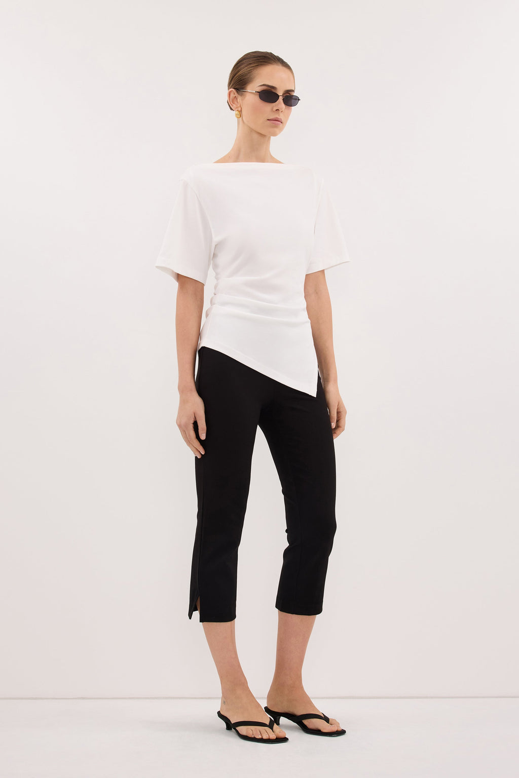 SWANN WHITE ASYM BOAT NECK TEE