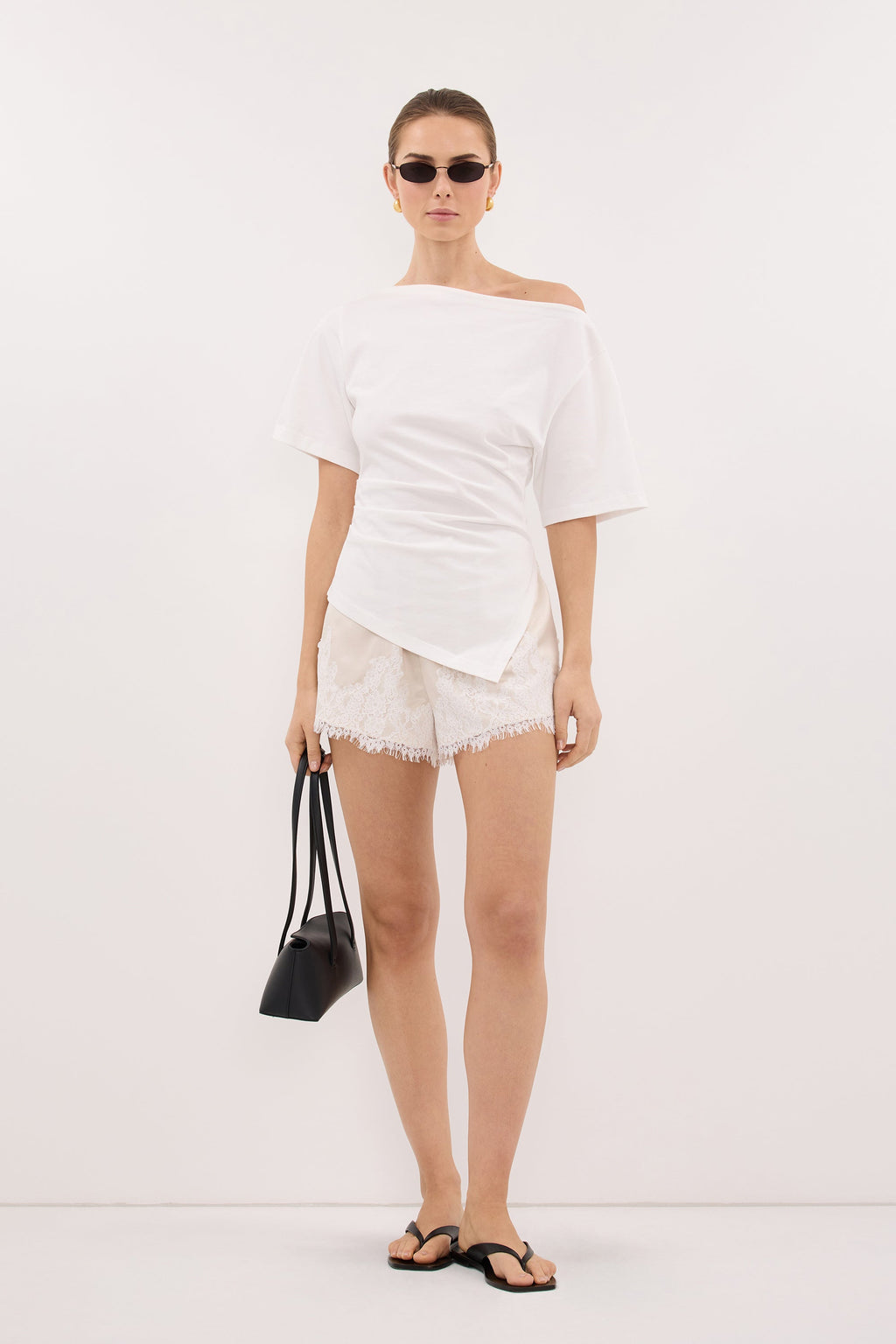 SWANN WHITE ASYM BOAT NECK TEE