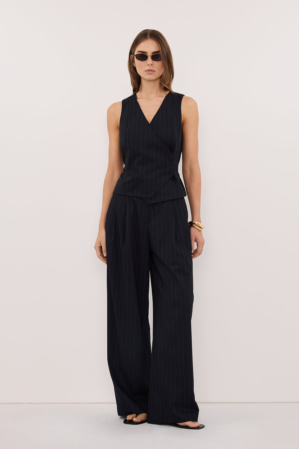 SIAN INK PINSTRIPE ASYM VEST