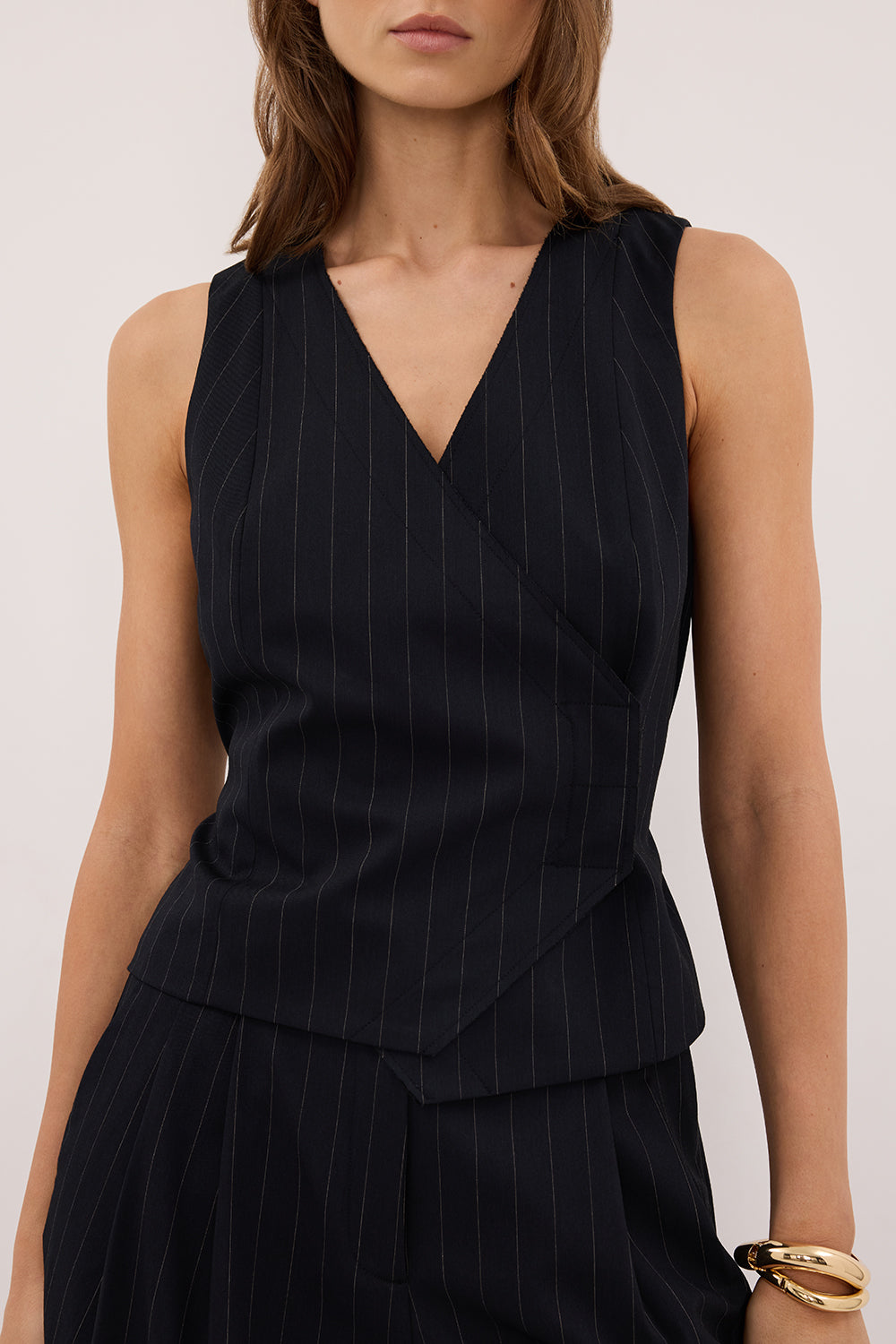 SIAN INK PINSTRIPE ASYM VEST