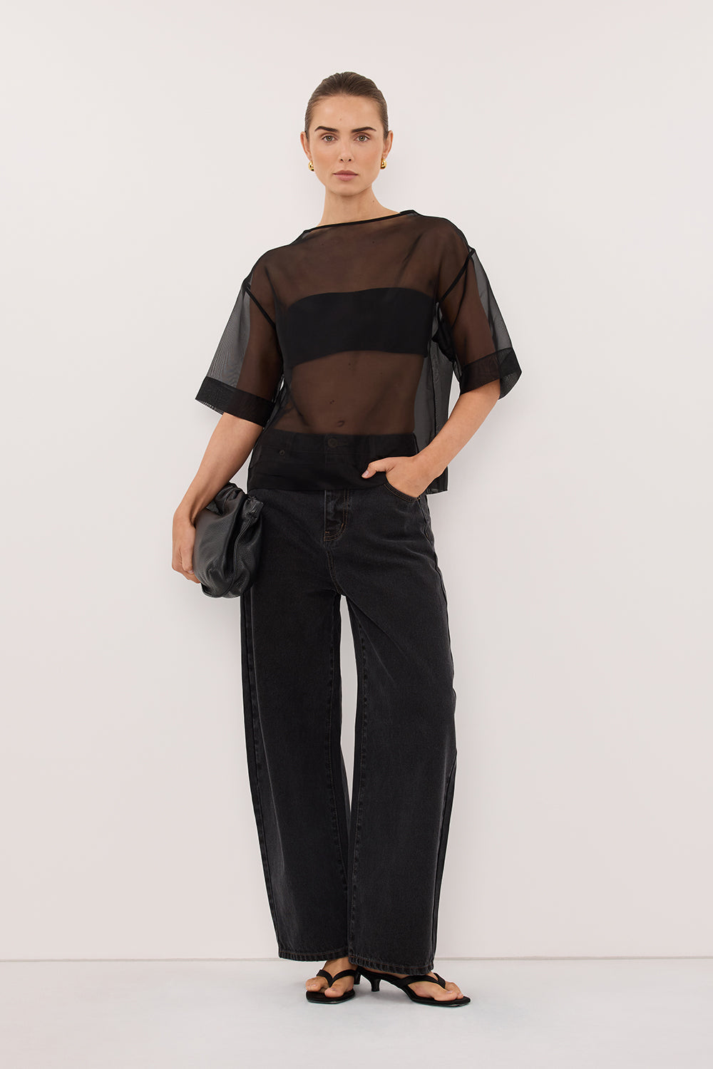 SIAN BLACK SILK ORGANZA TEE