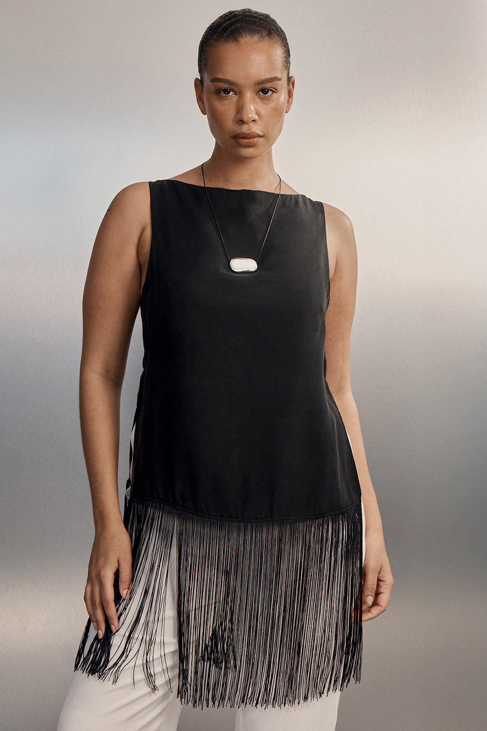 FIORA BLACK CUPRO FRINGE TOP