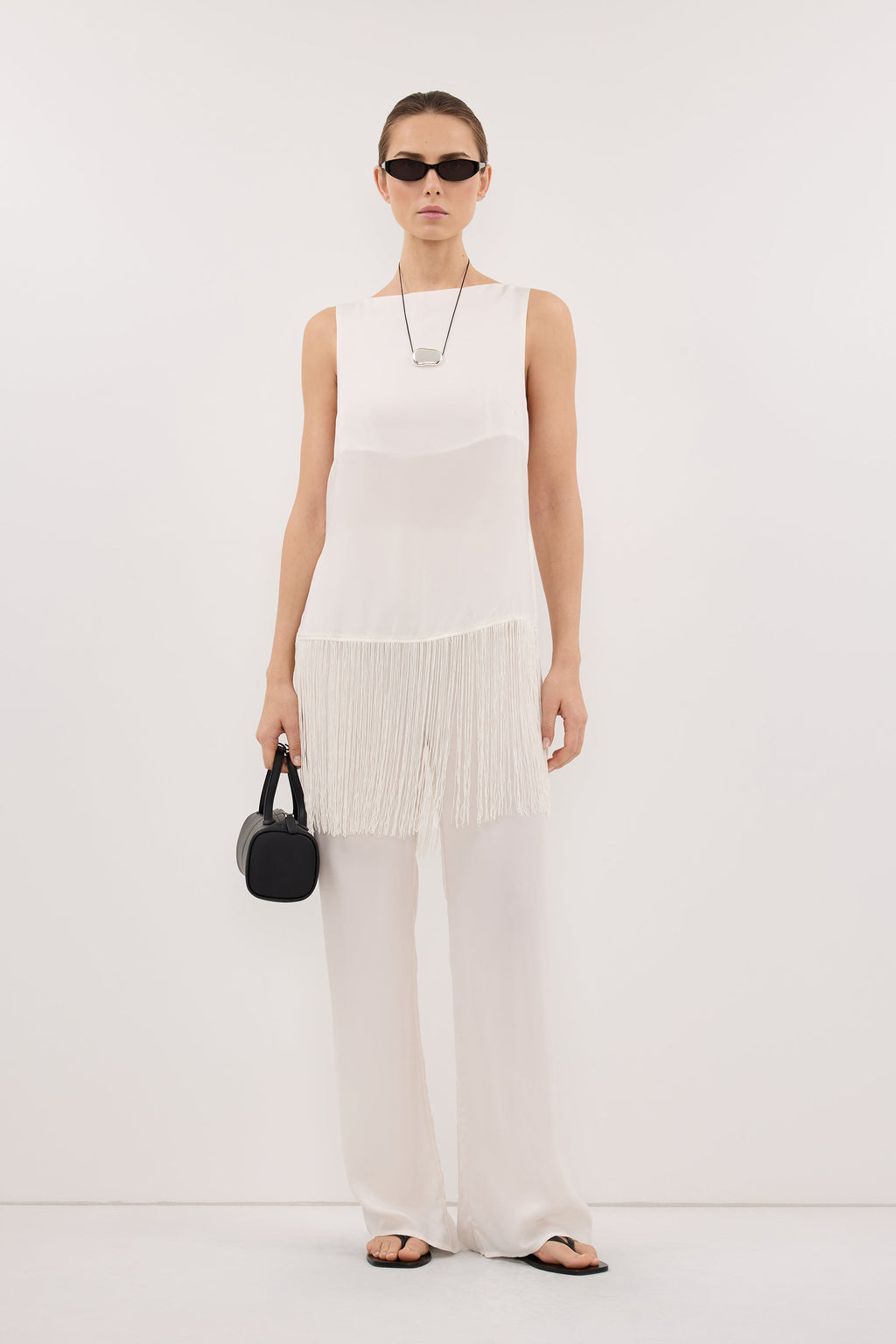 FIORA WHITE CUPRO FRINGE TOP