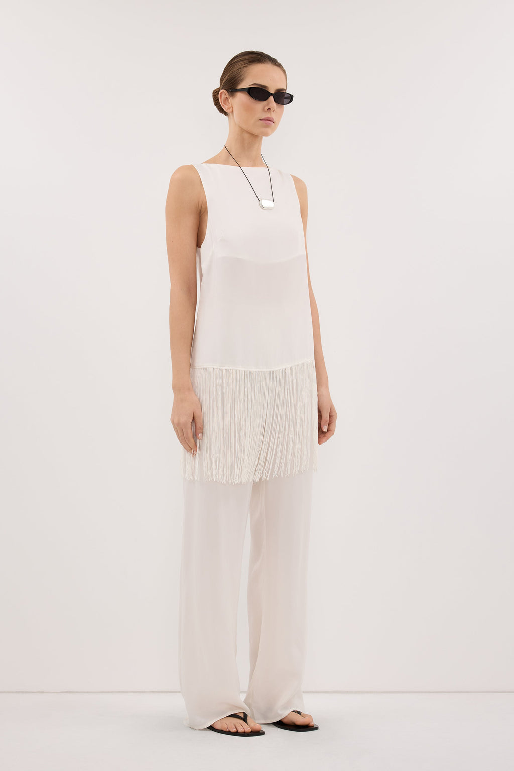 FIORA WHITE CUPRO FRINGE TOP