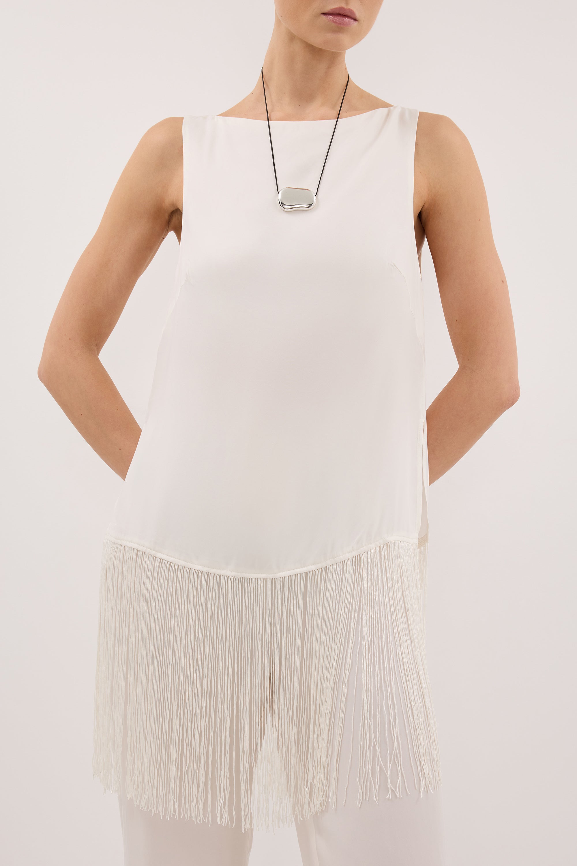 FIORA WHITE CUPRO FRINGE TOP