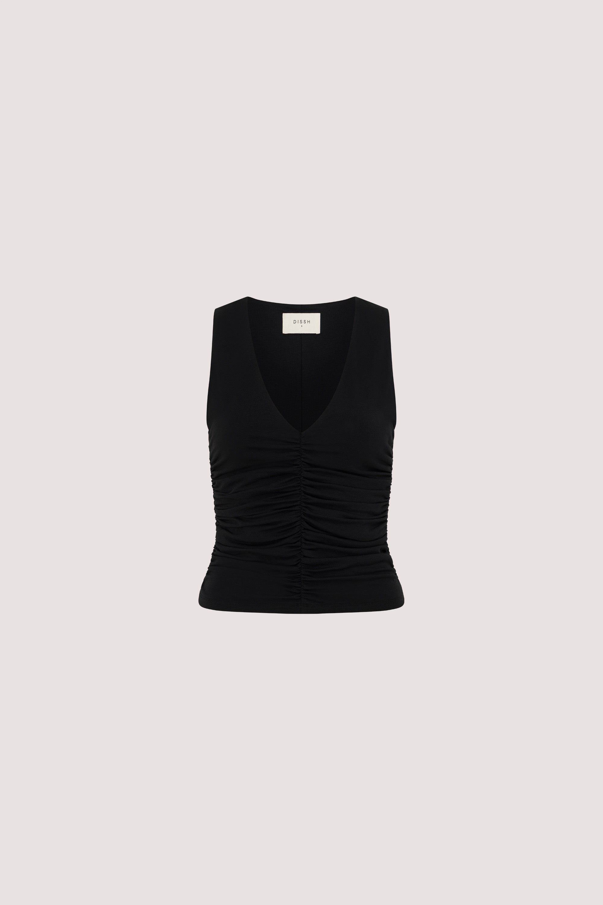 AVELIN BLACK RUCHED V NECK KNIT TOP