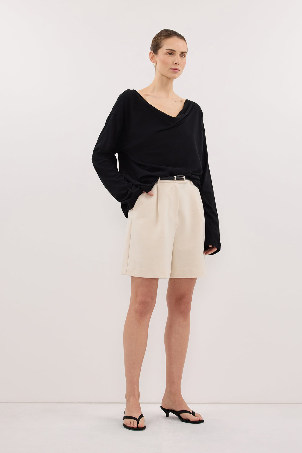 ORELIA BLACK COWL NECK SLEEVED TOP