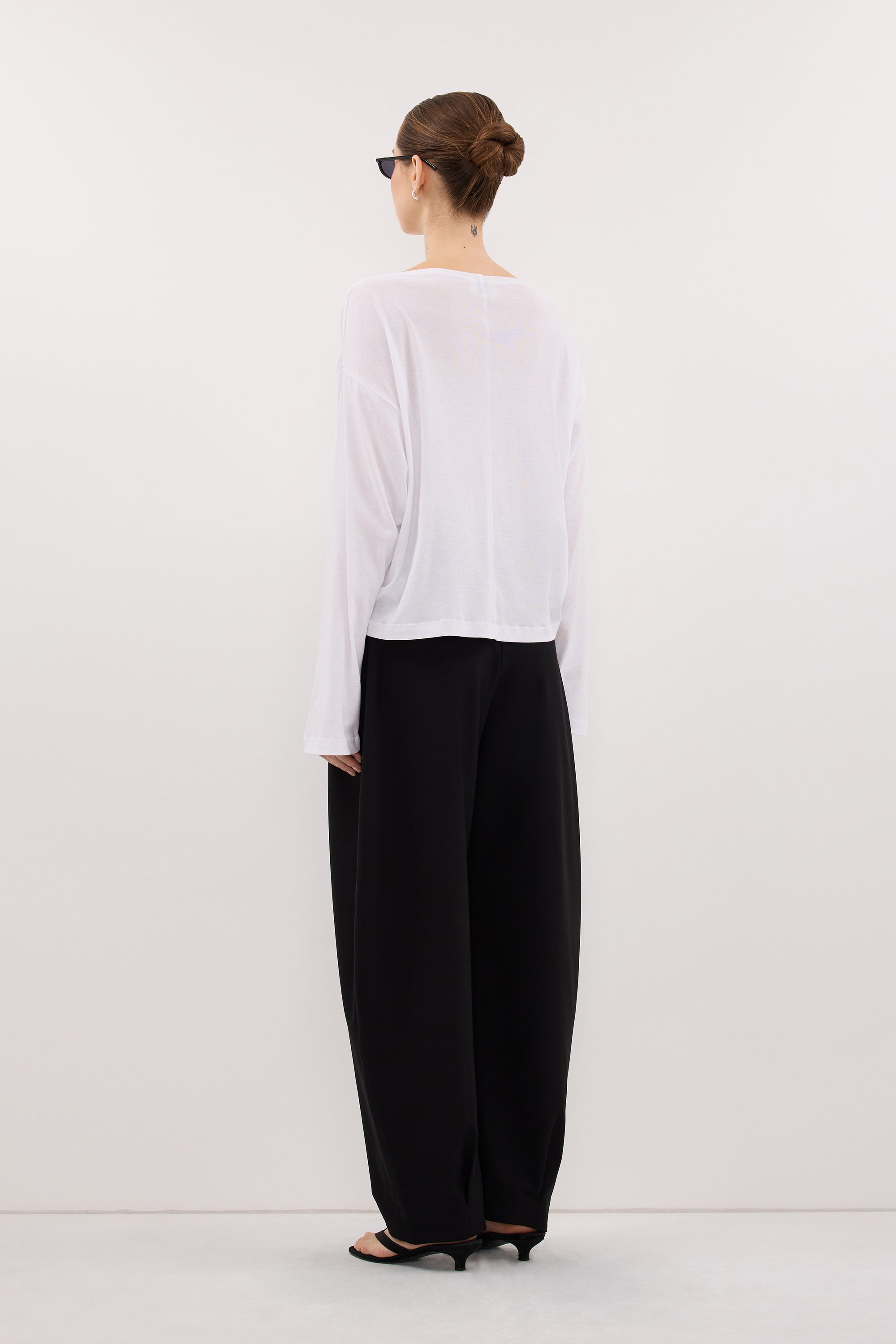 ORELIA WHITE COWL NECK SLEEVED TOP