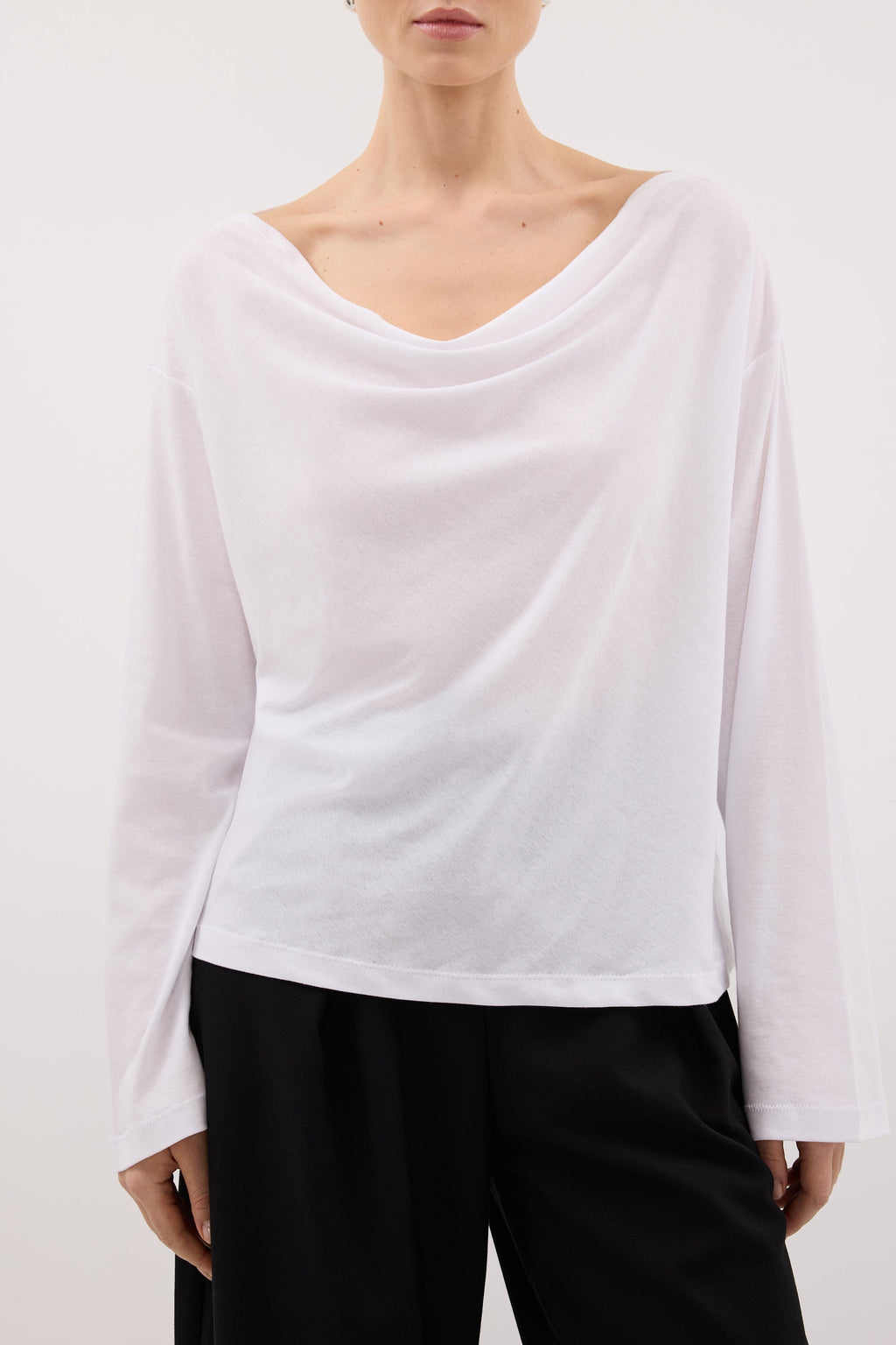 ORELIA WHITE COWL NECK SLEEVED TOP