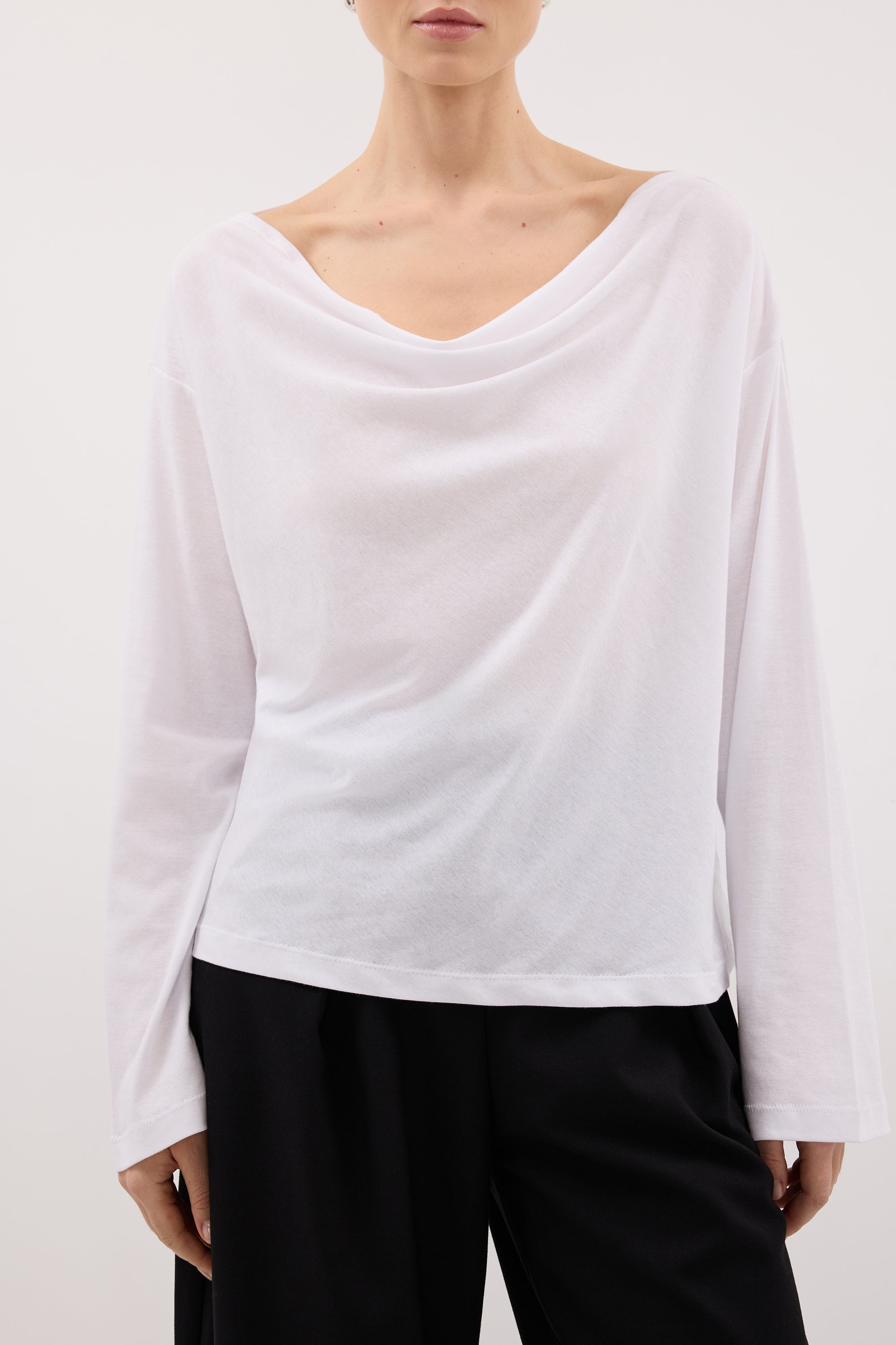 ORELIA WHITE COWL NECK SLEEVED TOP