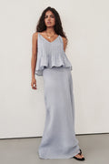 MAISON DUSTY BLUE RAMIE BIAS MAXI SKIRT