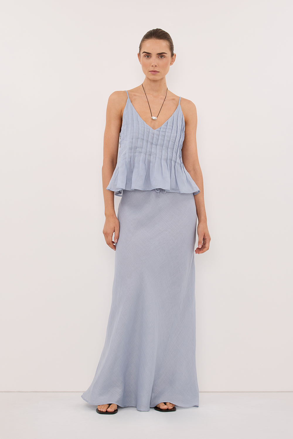 MAISON DUSTY BLUE RAMIE BIAS MAXI SKIRT