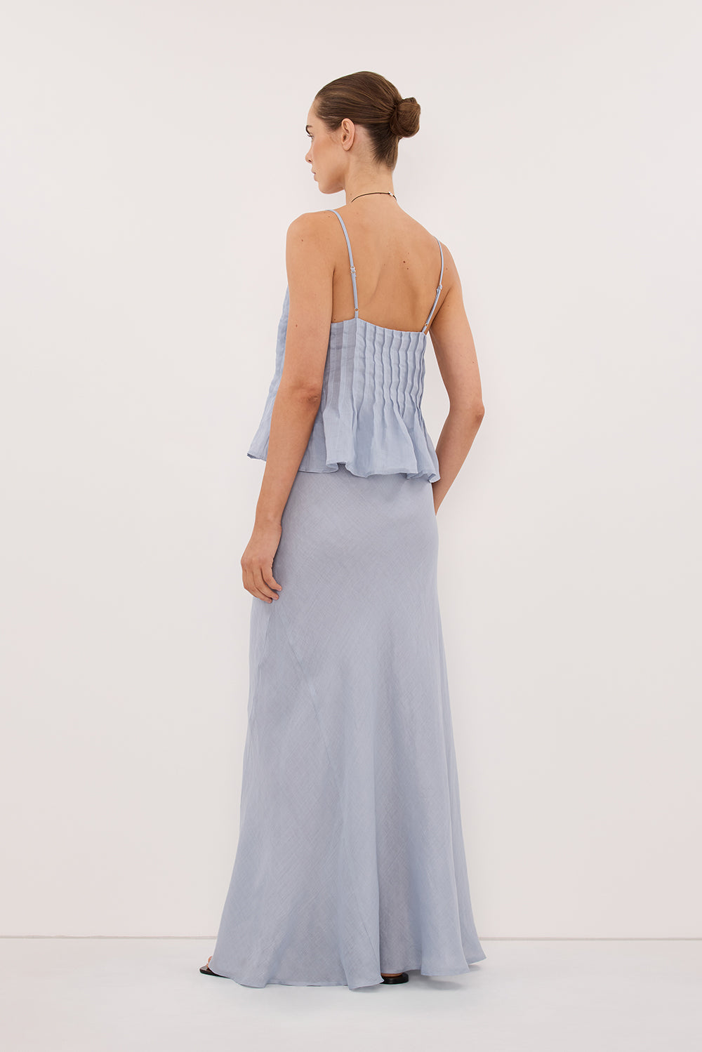 MAISON DUSTY BLUE RAMIE BIAS MAXI SKIRT
