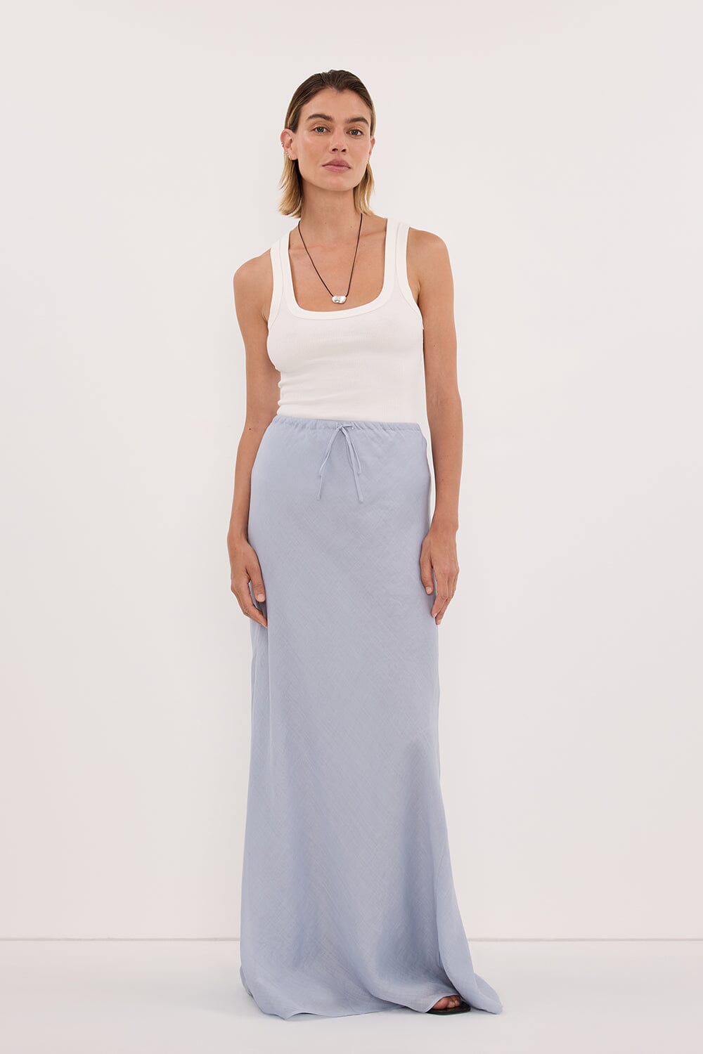 MAISON DUSTY BLUE RAMIE BIAS MAXI SKIRT