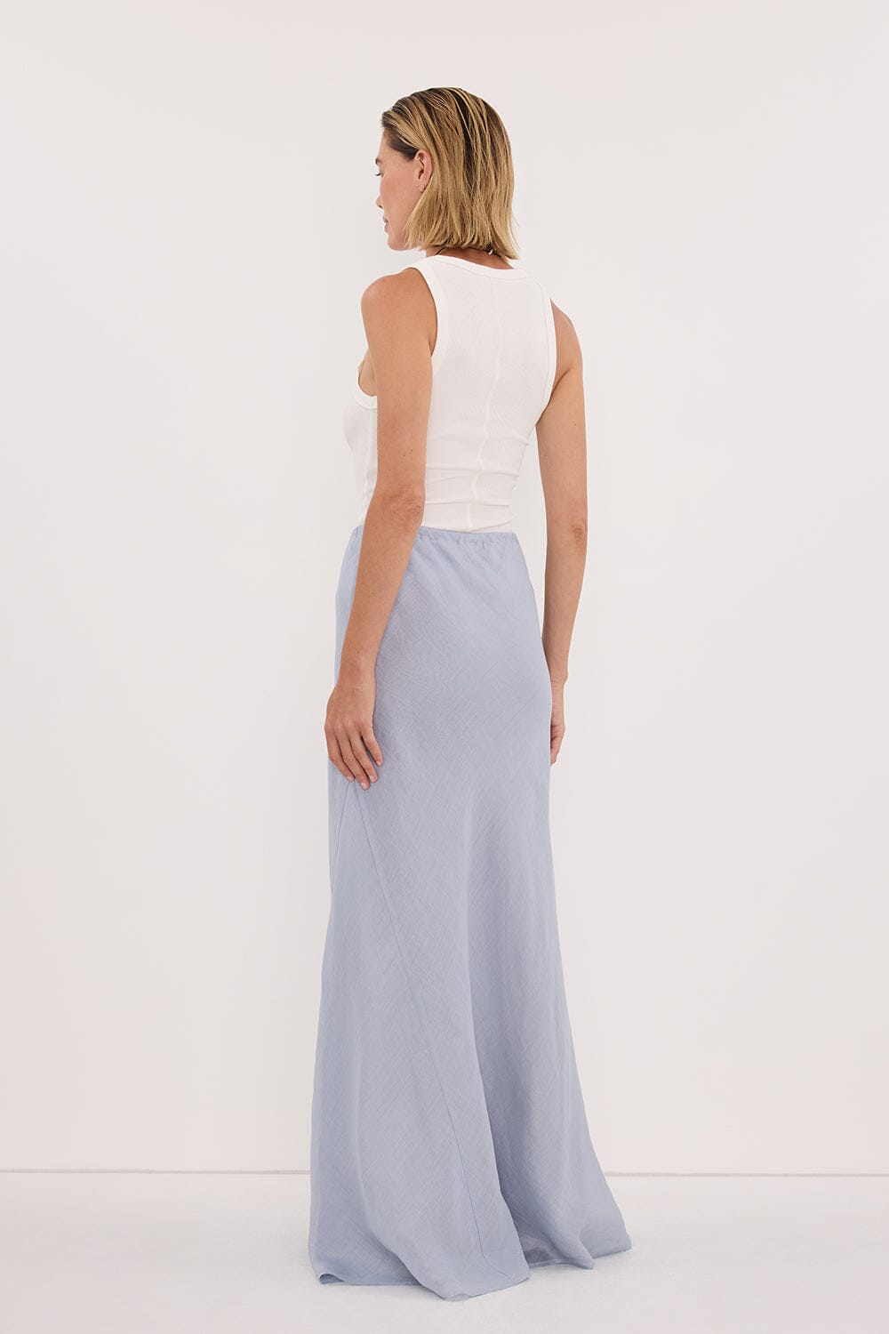 MAISON DUSTY BLUE RAMIE BIAS MAXI SKIRT