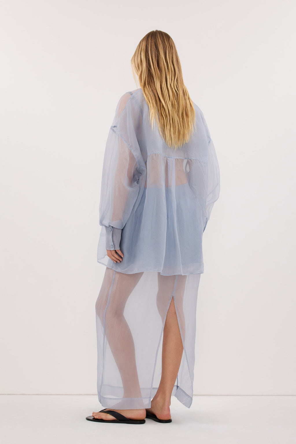 SIAN DUSTY BLUE SILK ORGANZA MIDI SKIRT