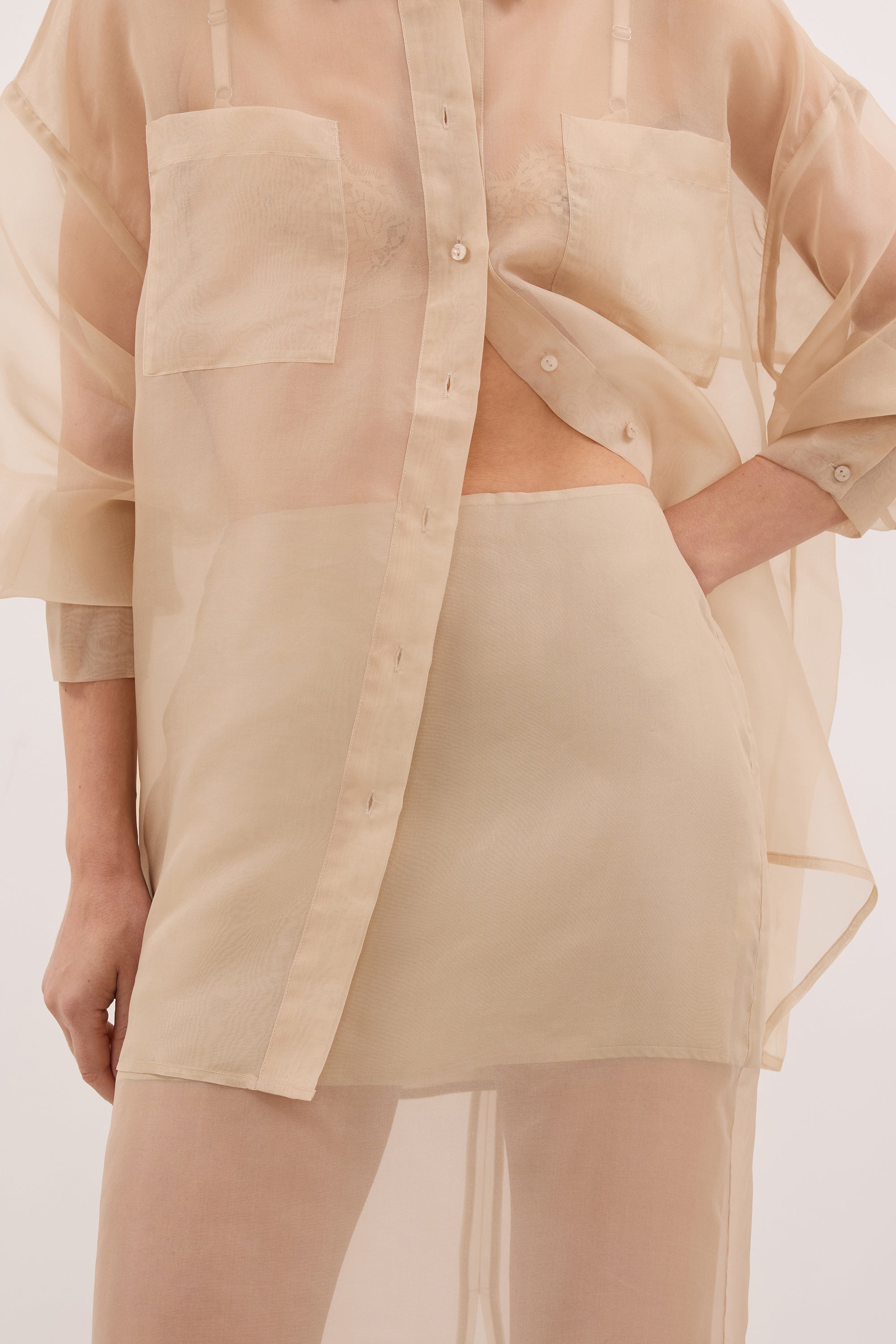 SIAN GOLD SILK ORGANZA MIDI SKIRT