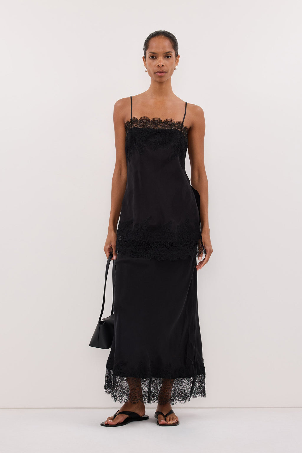 MINA BLACK CUPRO LACE MIDI SKIRT