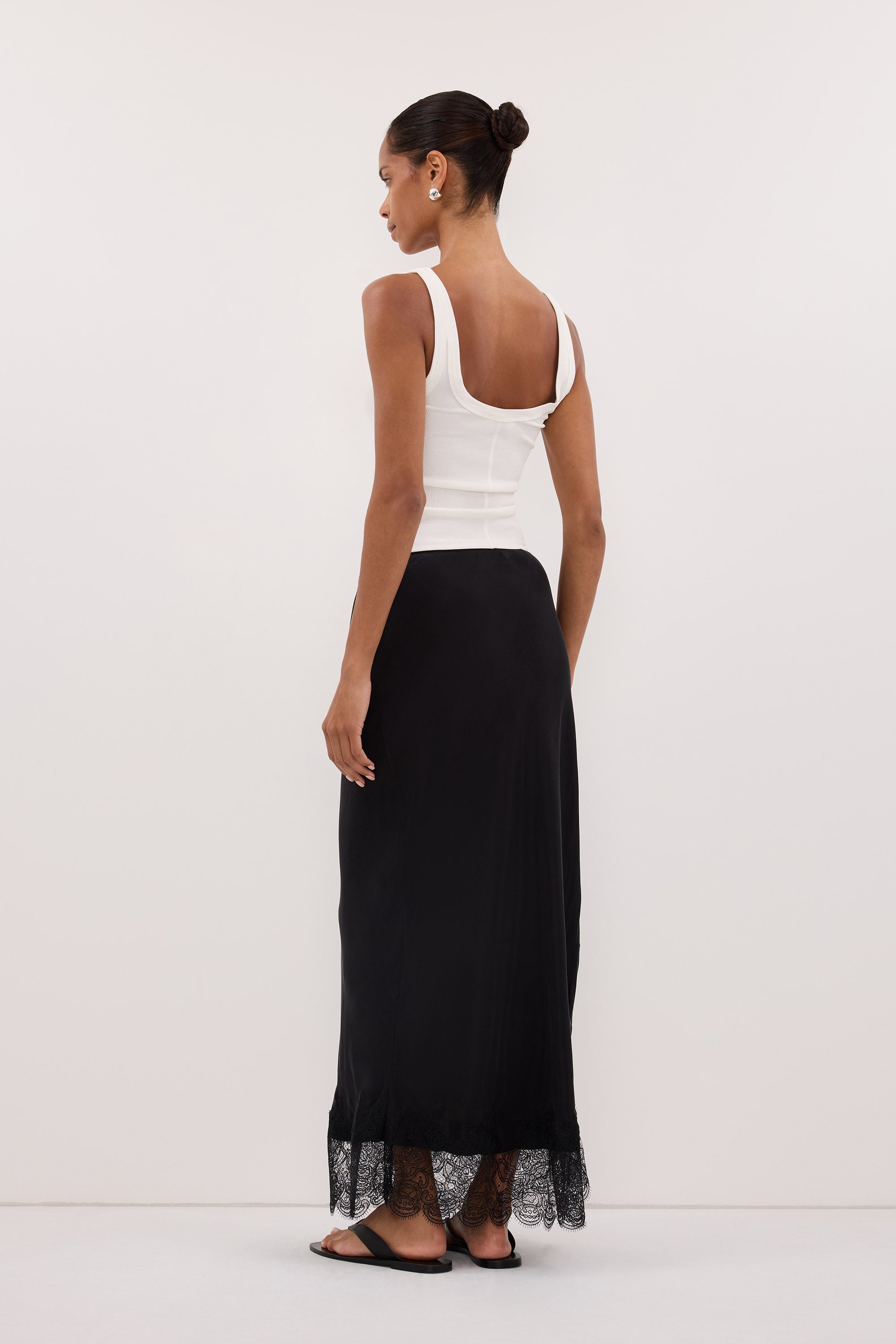 MINA BLACK CUPRO LACE MIDI SKIRT