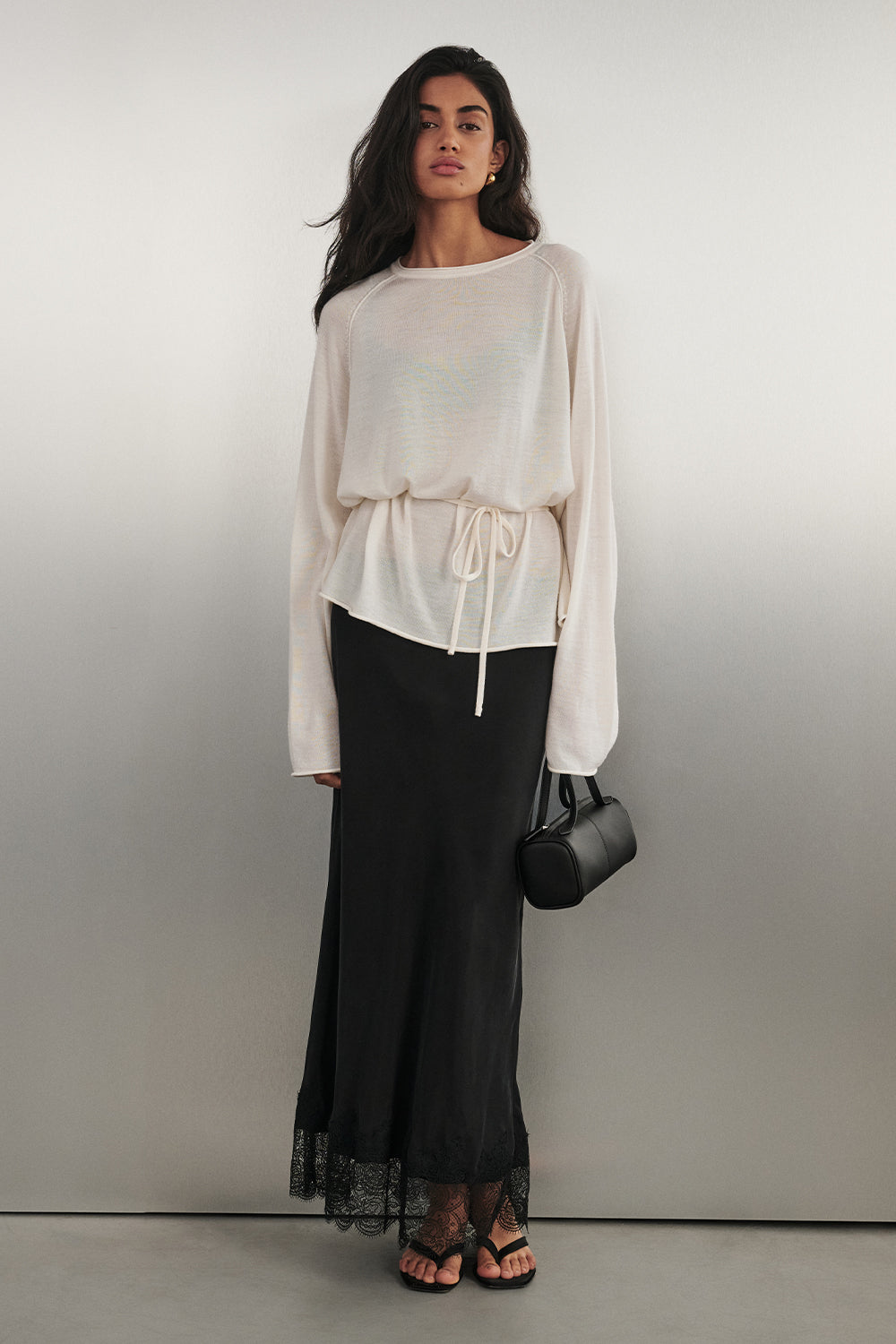 MINA BLACK CUPRO LACE MIDI SKIRT