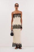 MINA STRAW CUPRO LACE MIDI SKIRT