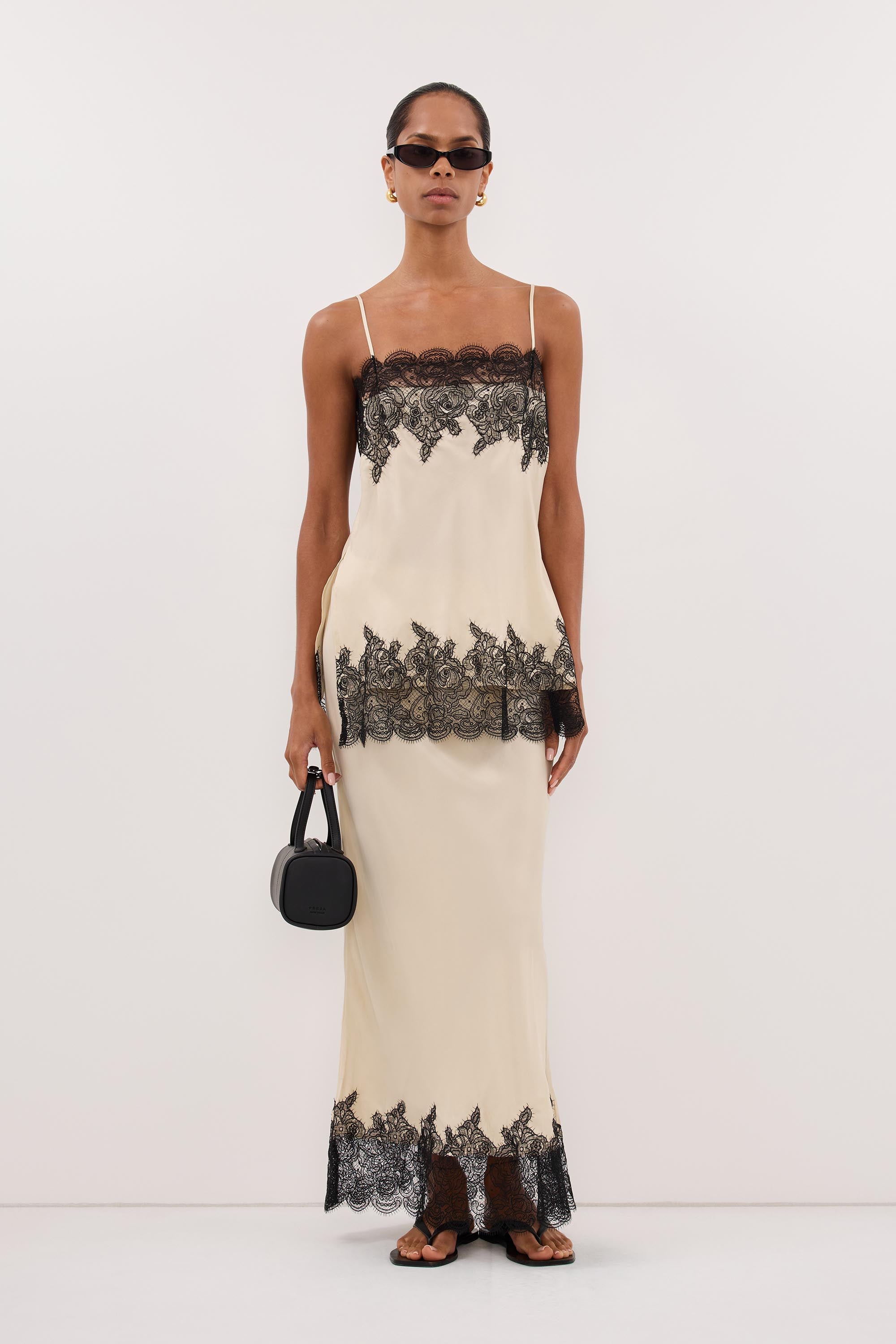 MINA STRAW CUPRO LACE MIDI SKIRT