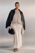 SELENE OYSTER SATIN MIDI SKIRT