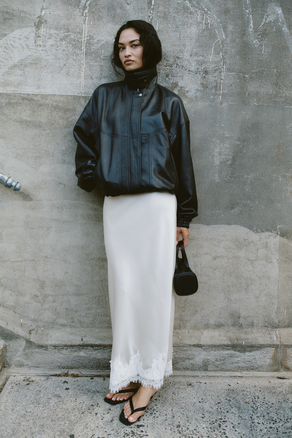 SELENE OYSTER SATIN MIDI SKIRT