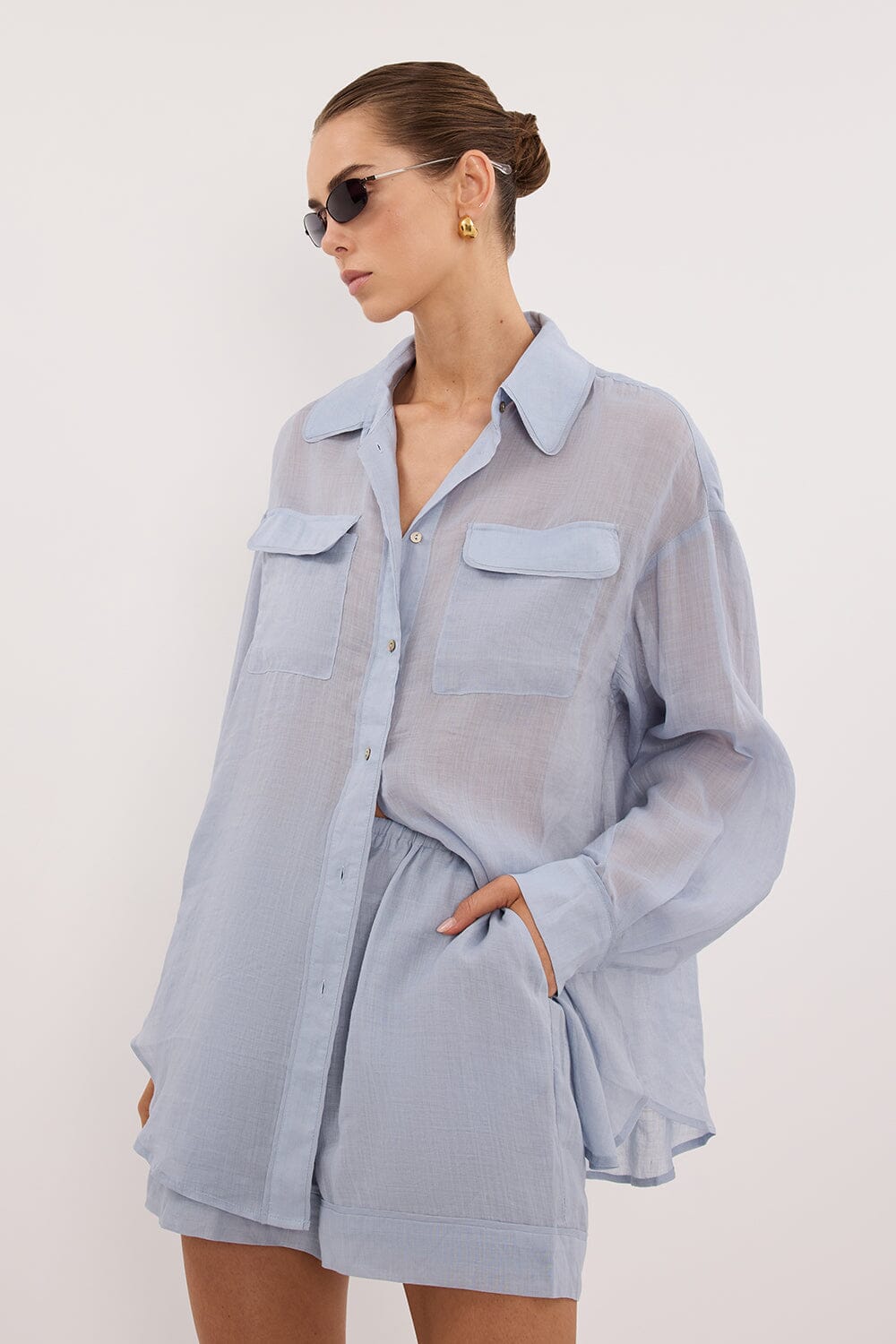 KAI DUSTY BLUE RAMIE SHORT