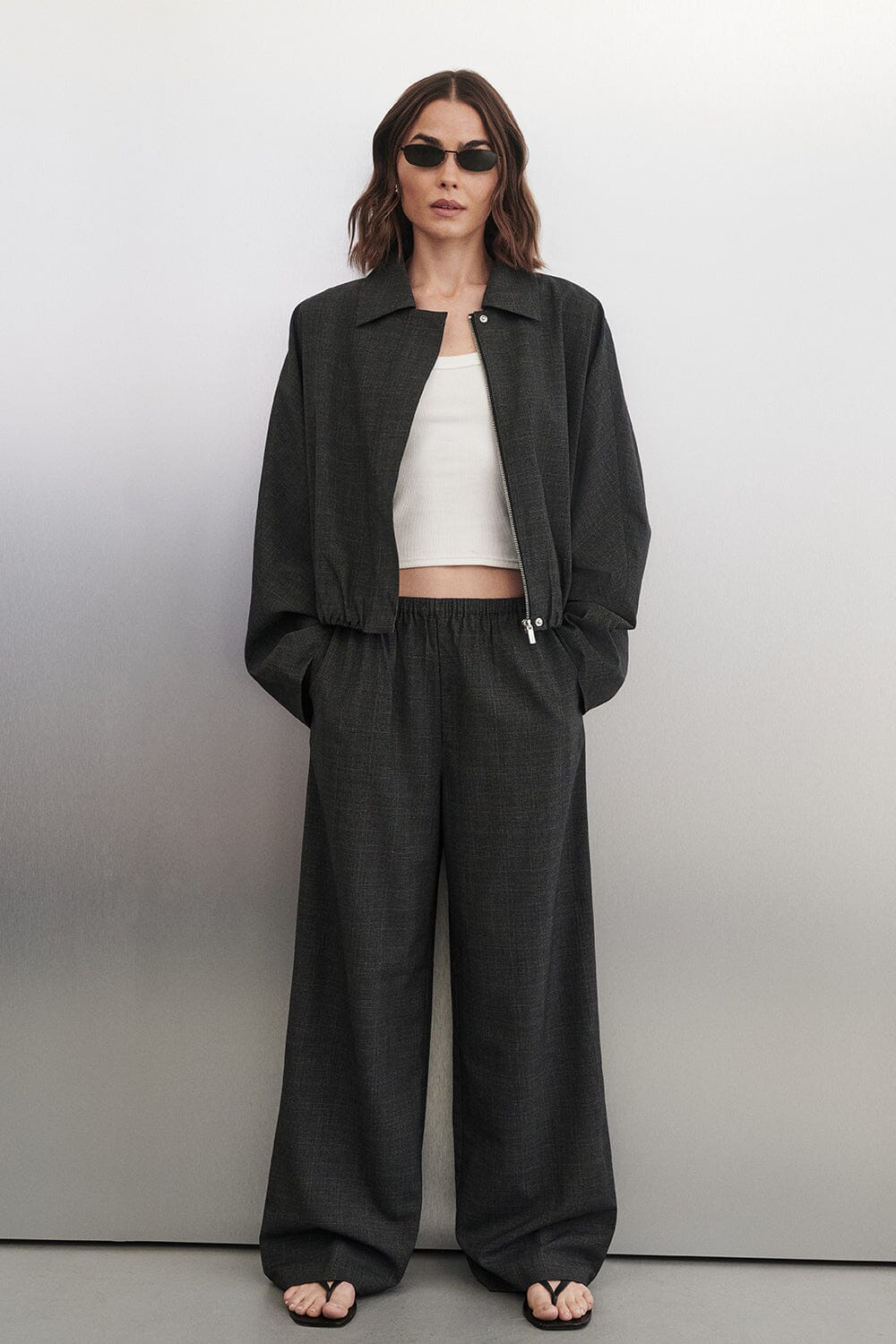 MARCO GREY PLAID ELASTIC PANT