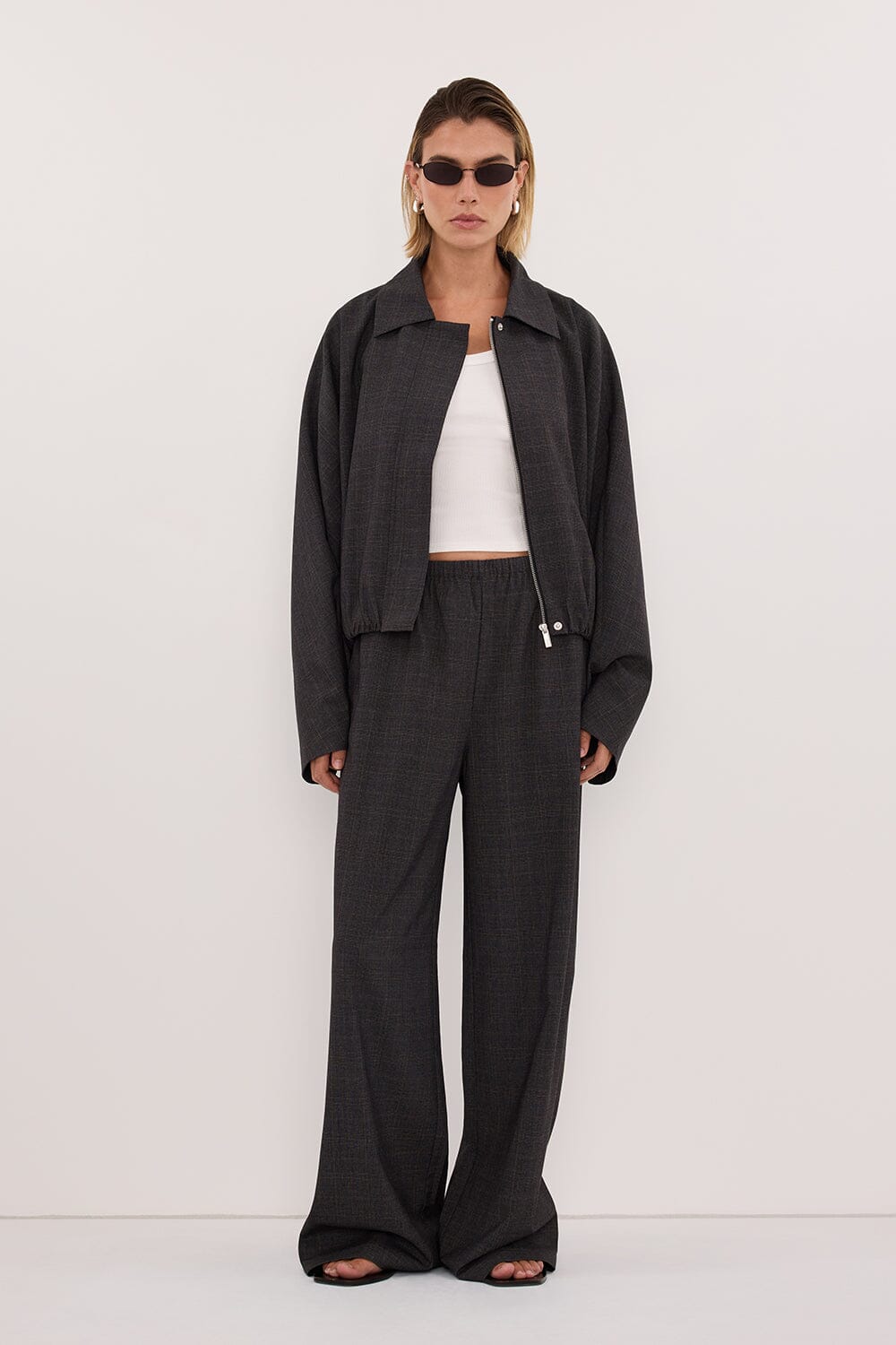 MARCO GREY PLAID ELASTIC PANT
