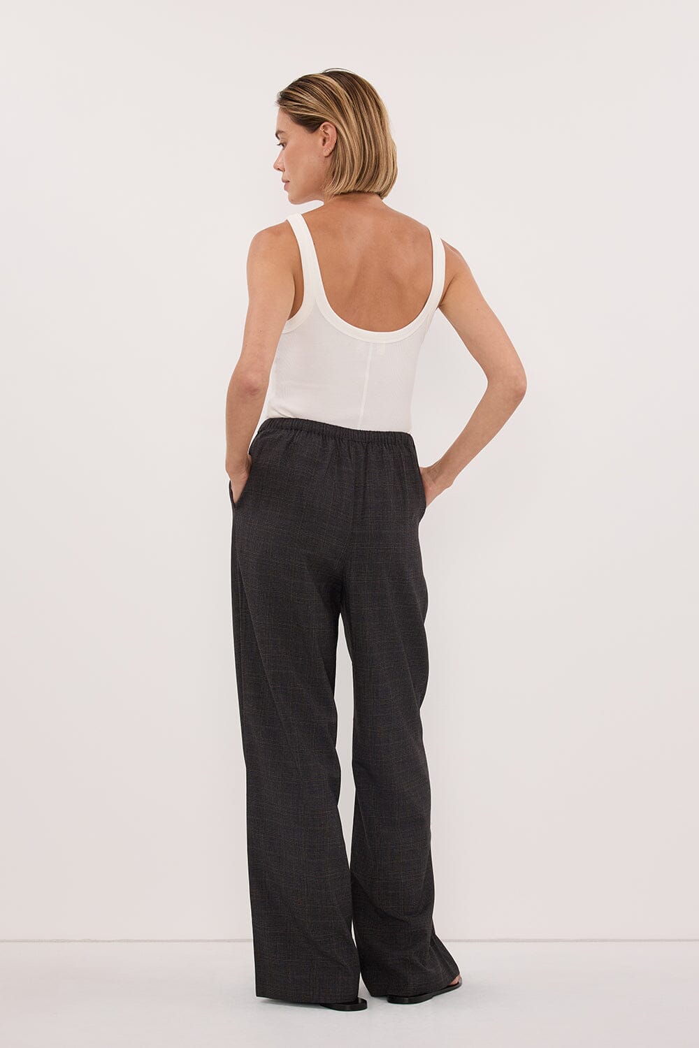MARCO GREY PLAID ELASTIC PANT