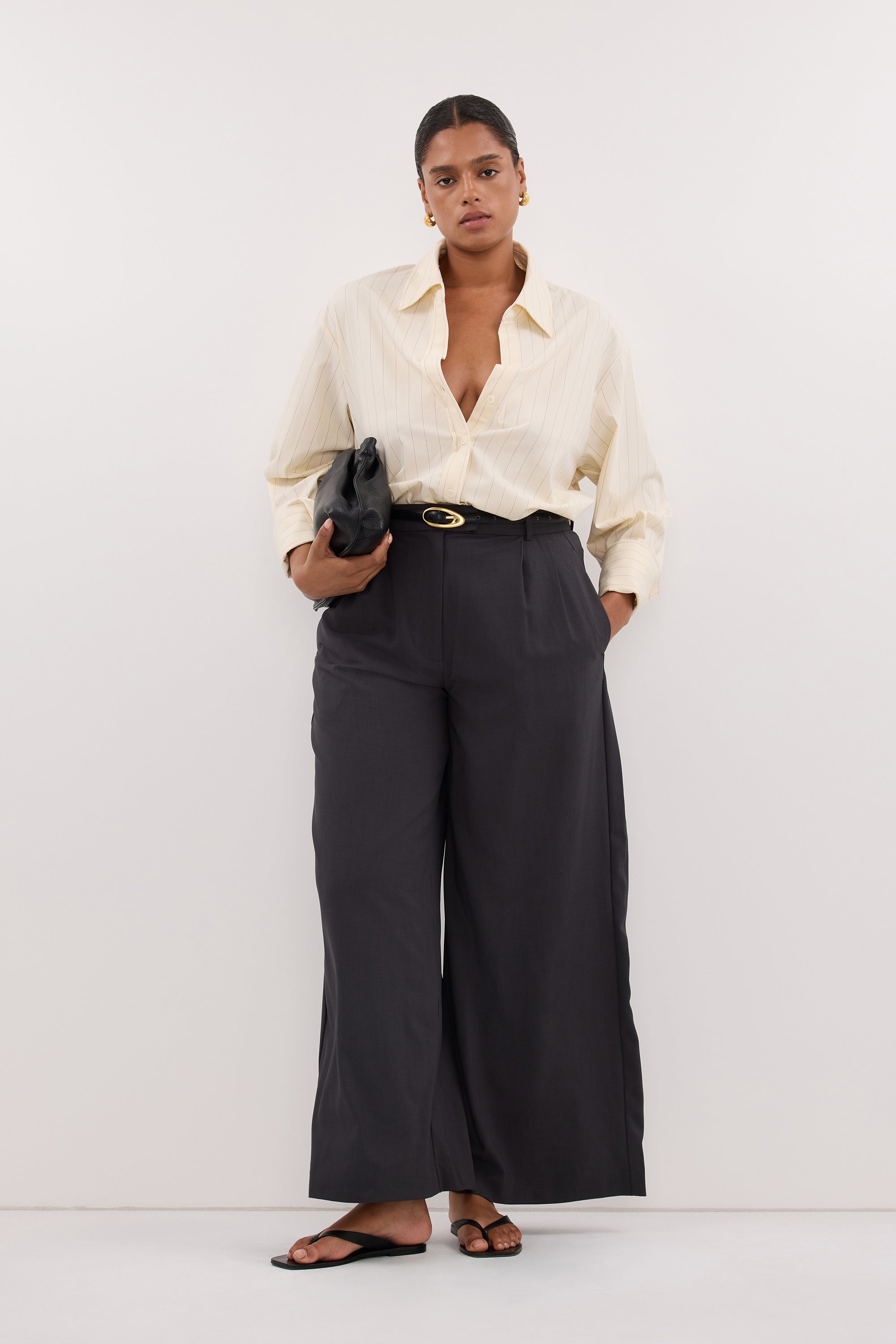PARKER DARK GREY TAILORED WIDE LEG PANT