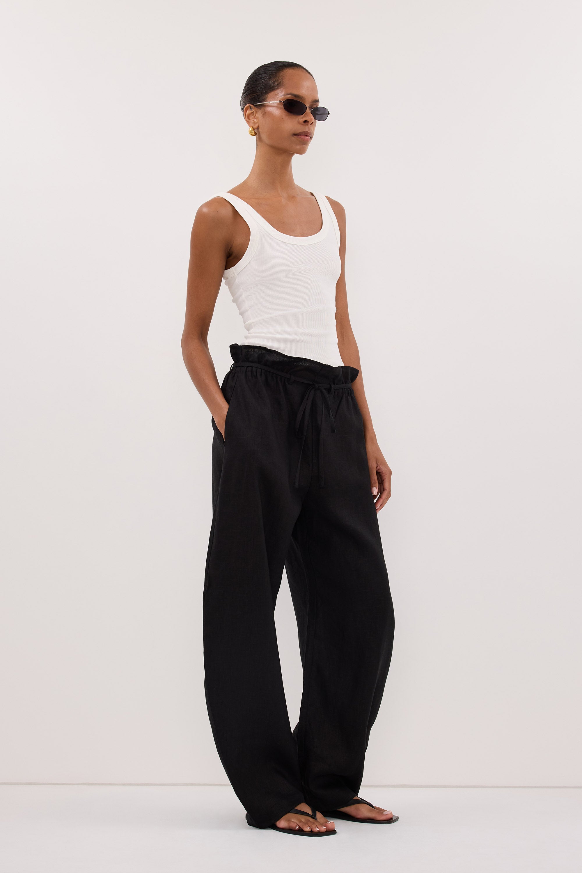 BLAISE BLACK LINEN PAPERBAG PANT