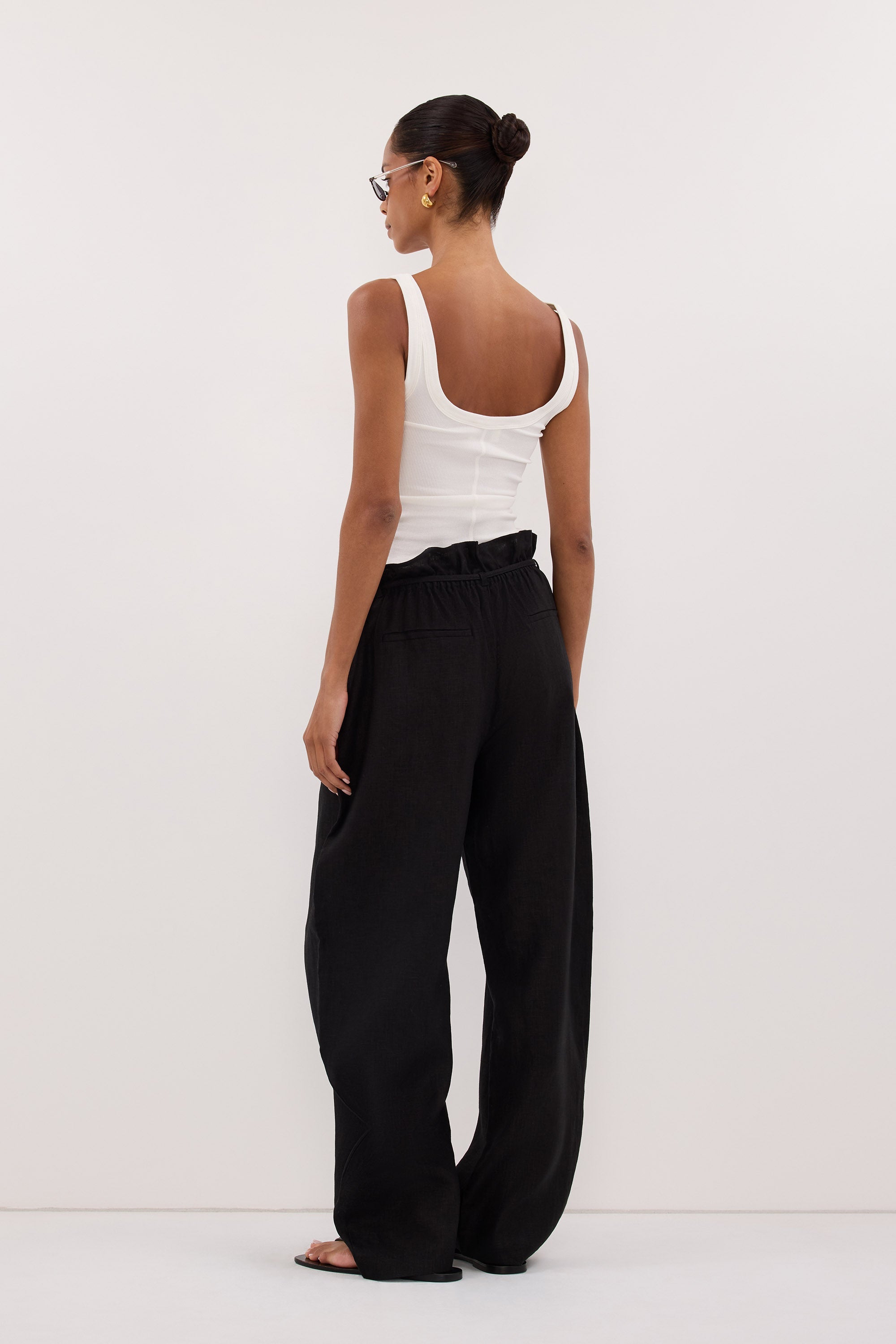 BLAISE BLACK LINEN PAPERBAG PANT