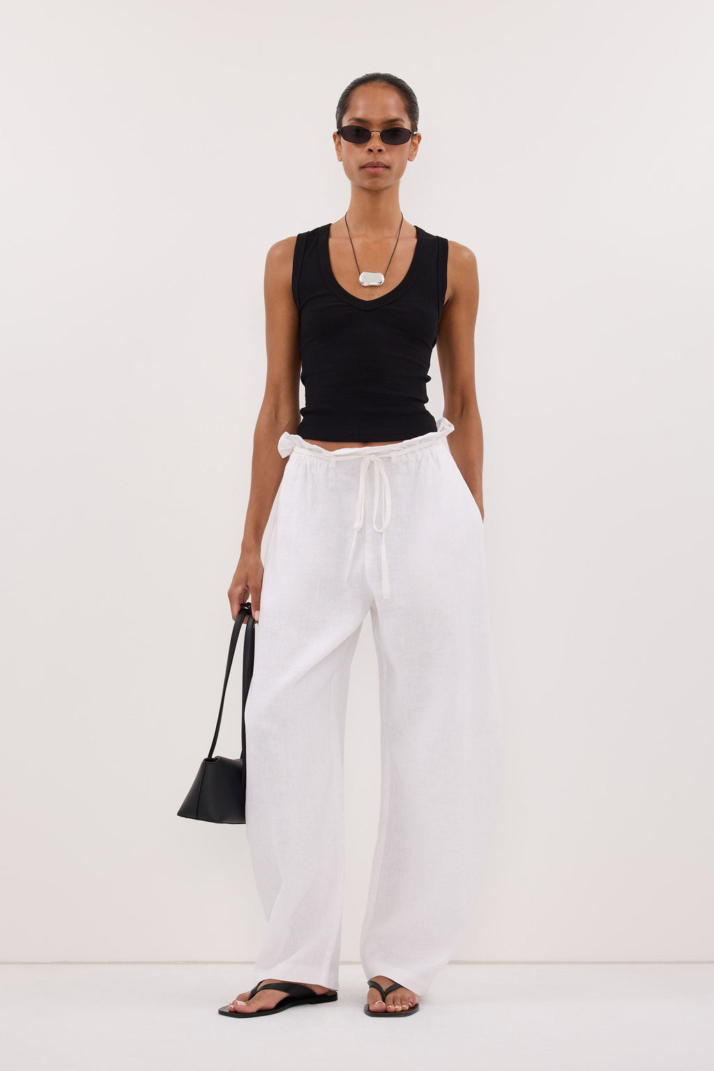 BLAISE WHITE LINEN PAPERBAG PANT