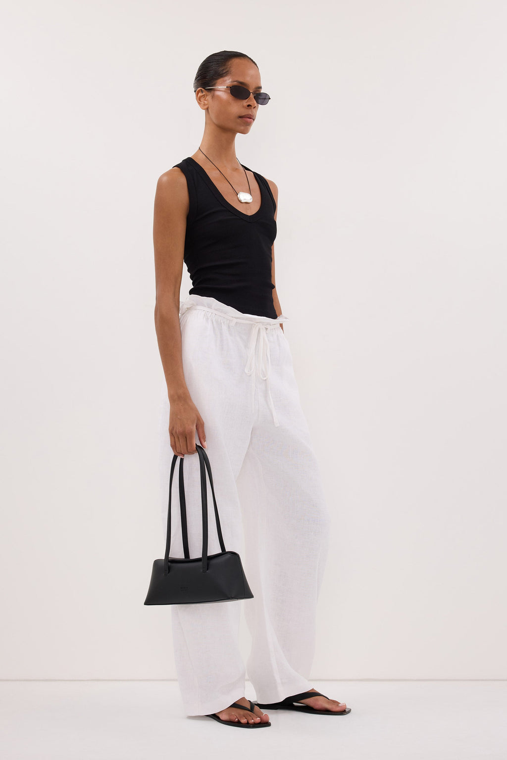 BLAISE WHITE LINEN PAPERBAG PANT