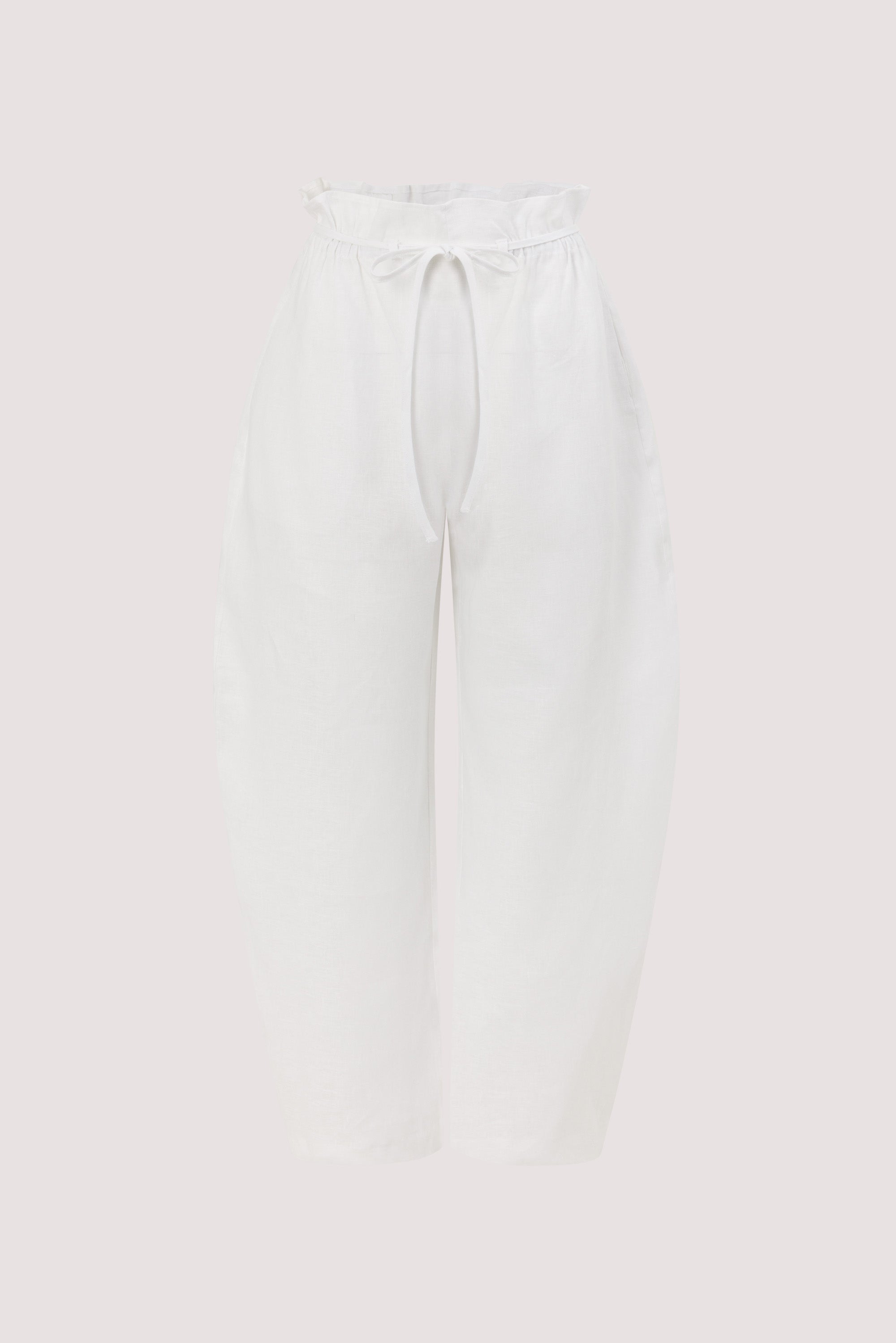 BLAISE WHITE LINEN PAPERBAG PANT