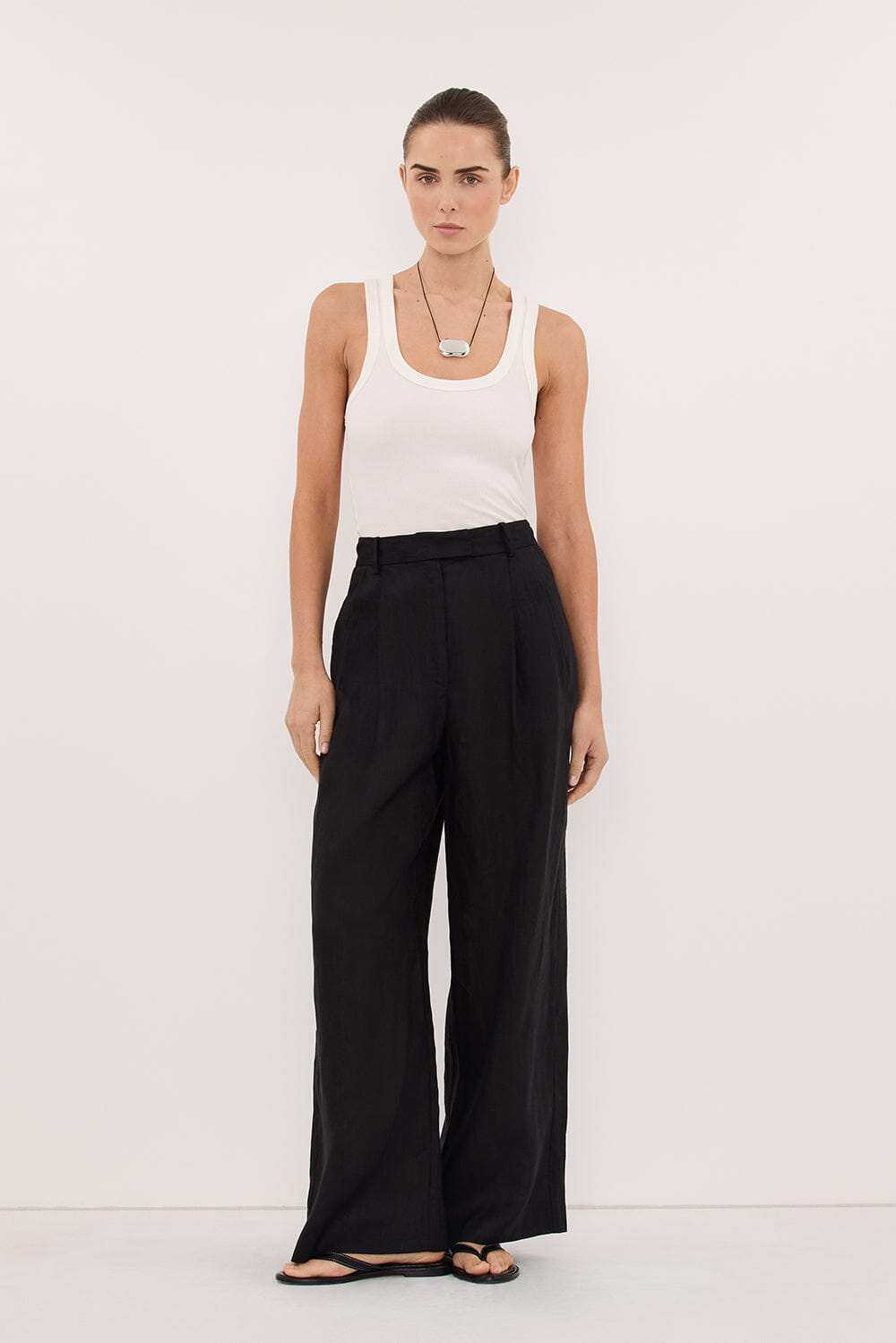 EASTON BLACK WIDE LEG LINEN PANT