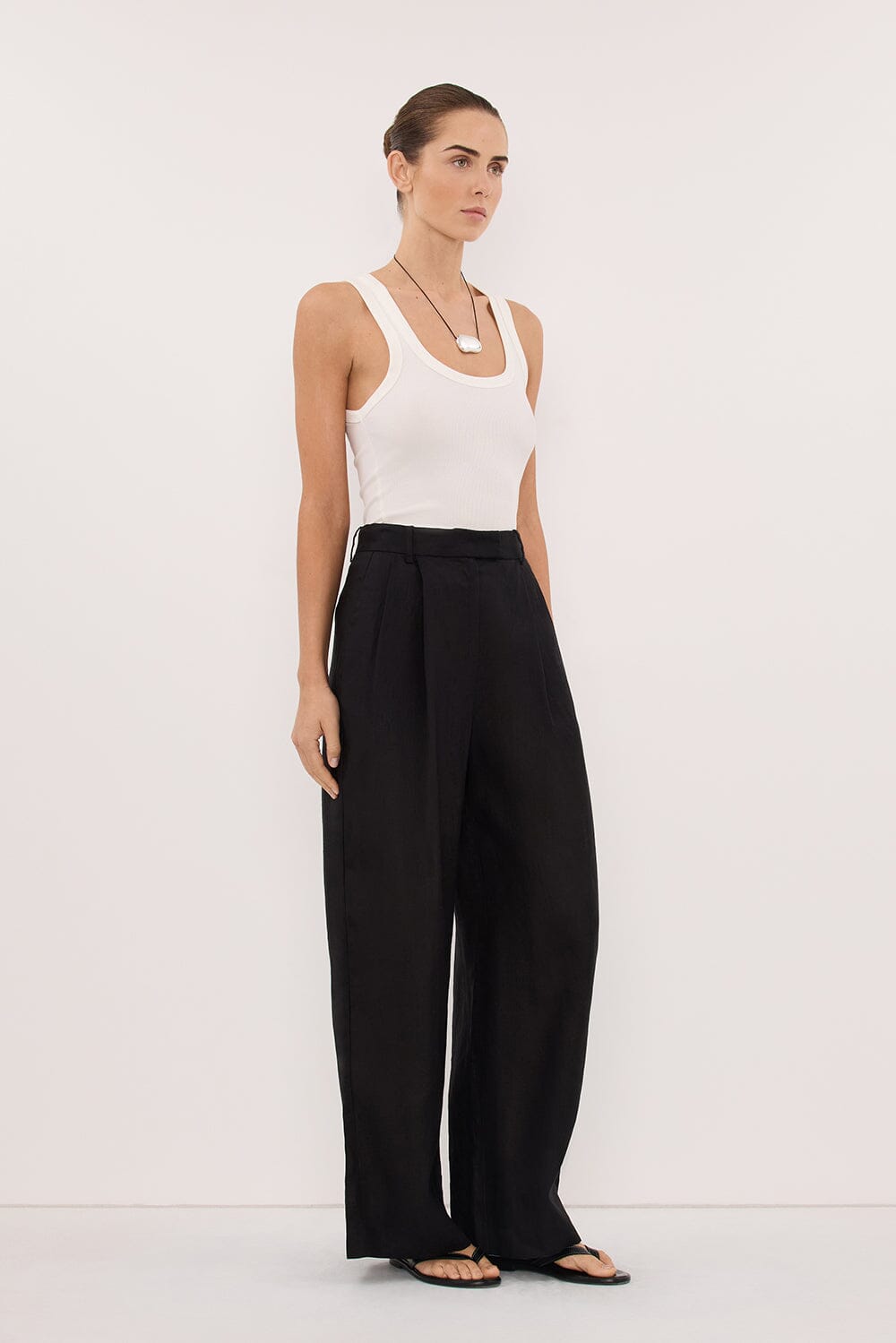 EASTON BLACK WIDE LEG LINEN PANT