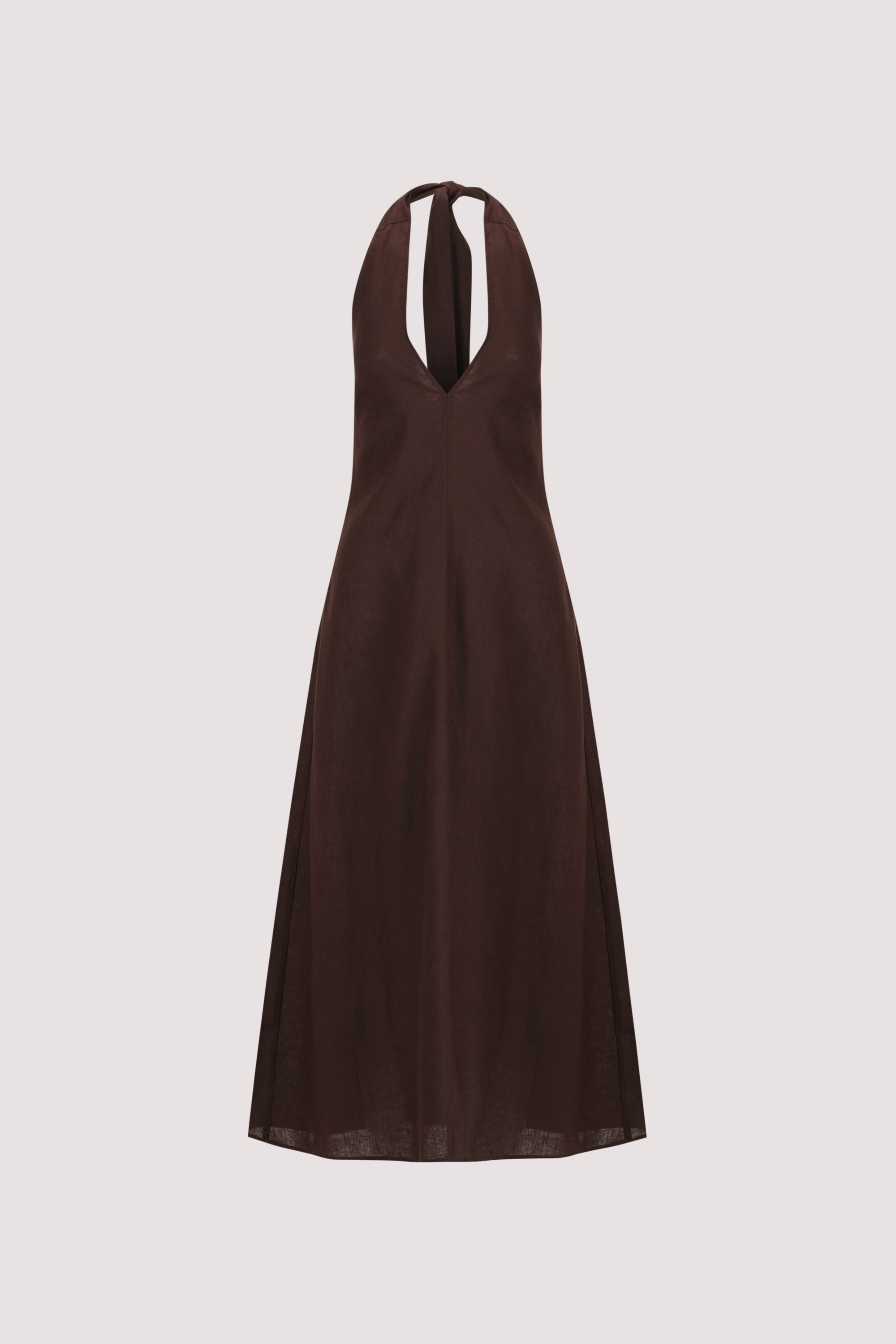 SKY BURNT CHOC LINEN MIDI DRESS