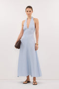 SKY DUSTY BLUE LINEN MIDI DRESS