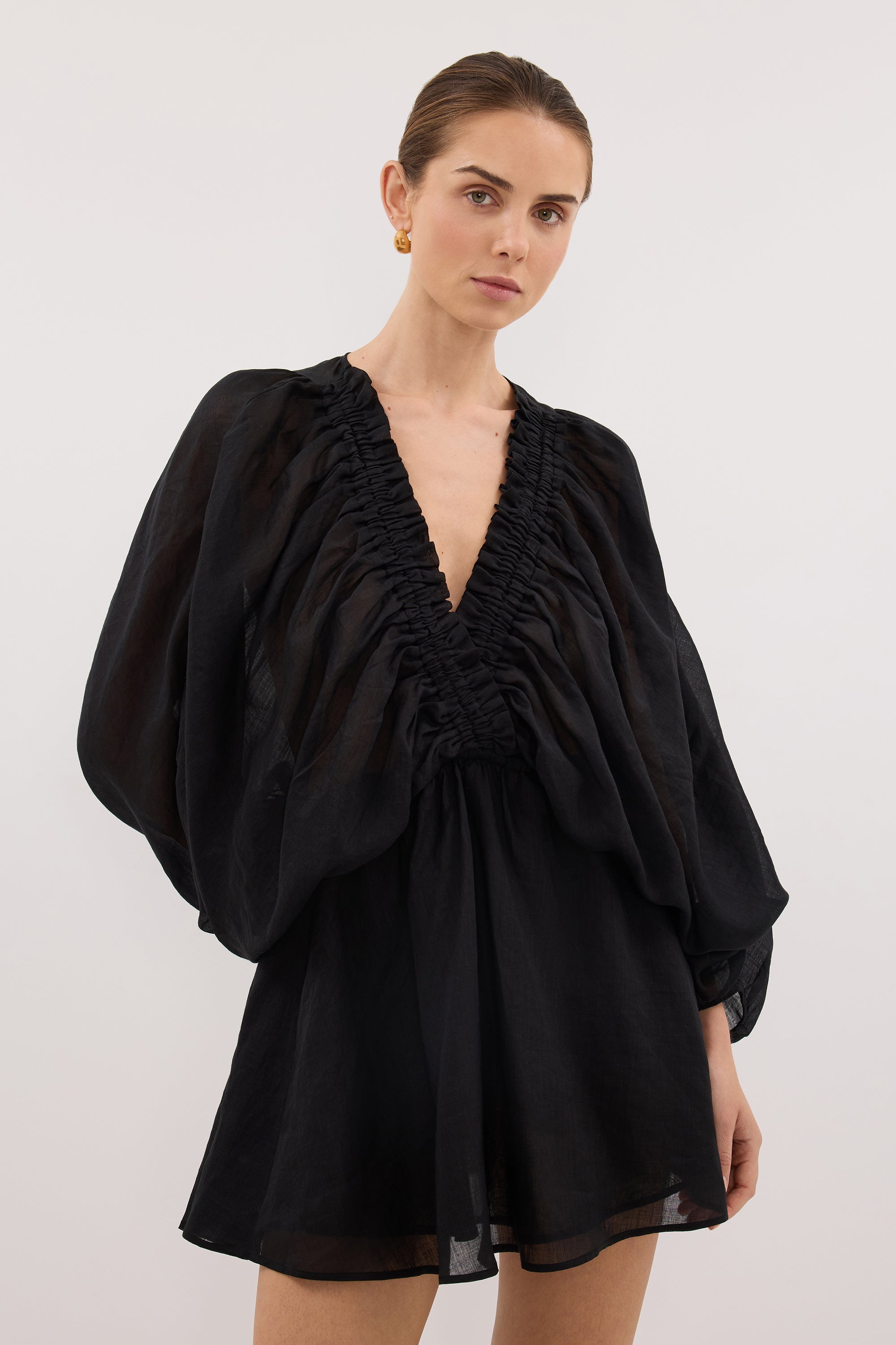 BRIELLE BLACK RAMIE MINI DRESS