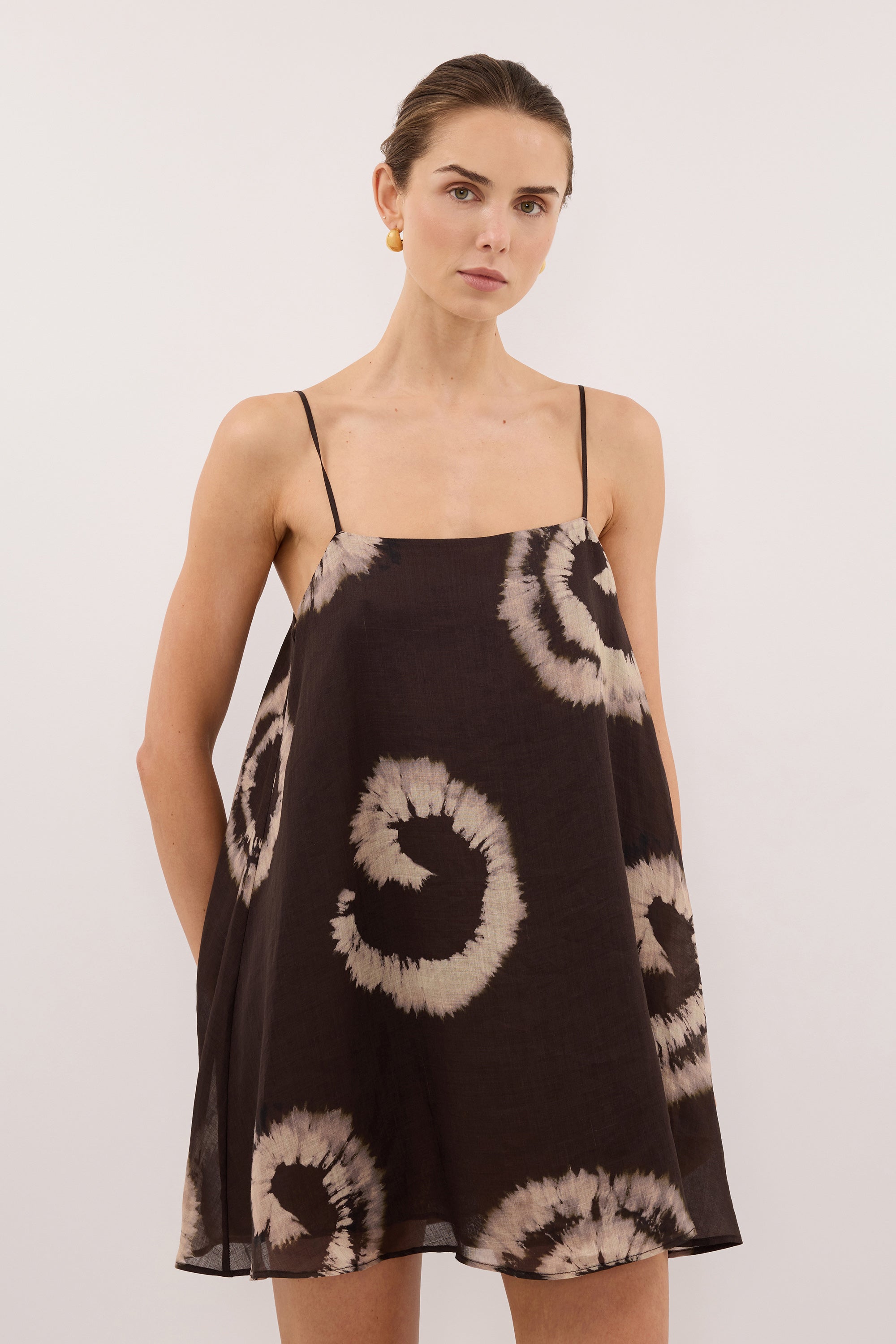 AURA DARK CHOC TIE DYE RAMIE MINI DRESS