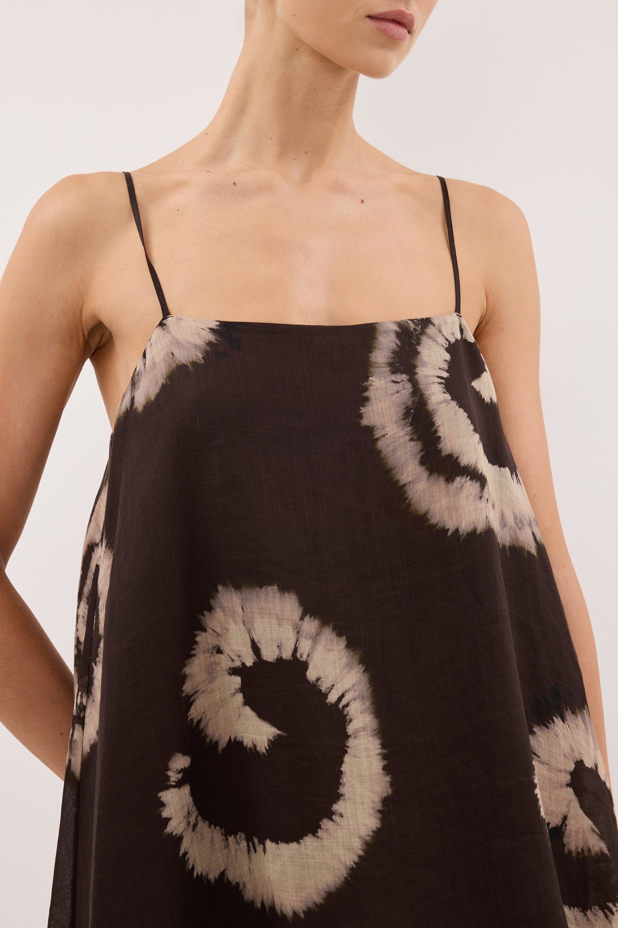 AURA DARK CHOC TIE DYE RAMIE MINI DRESS