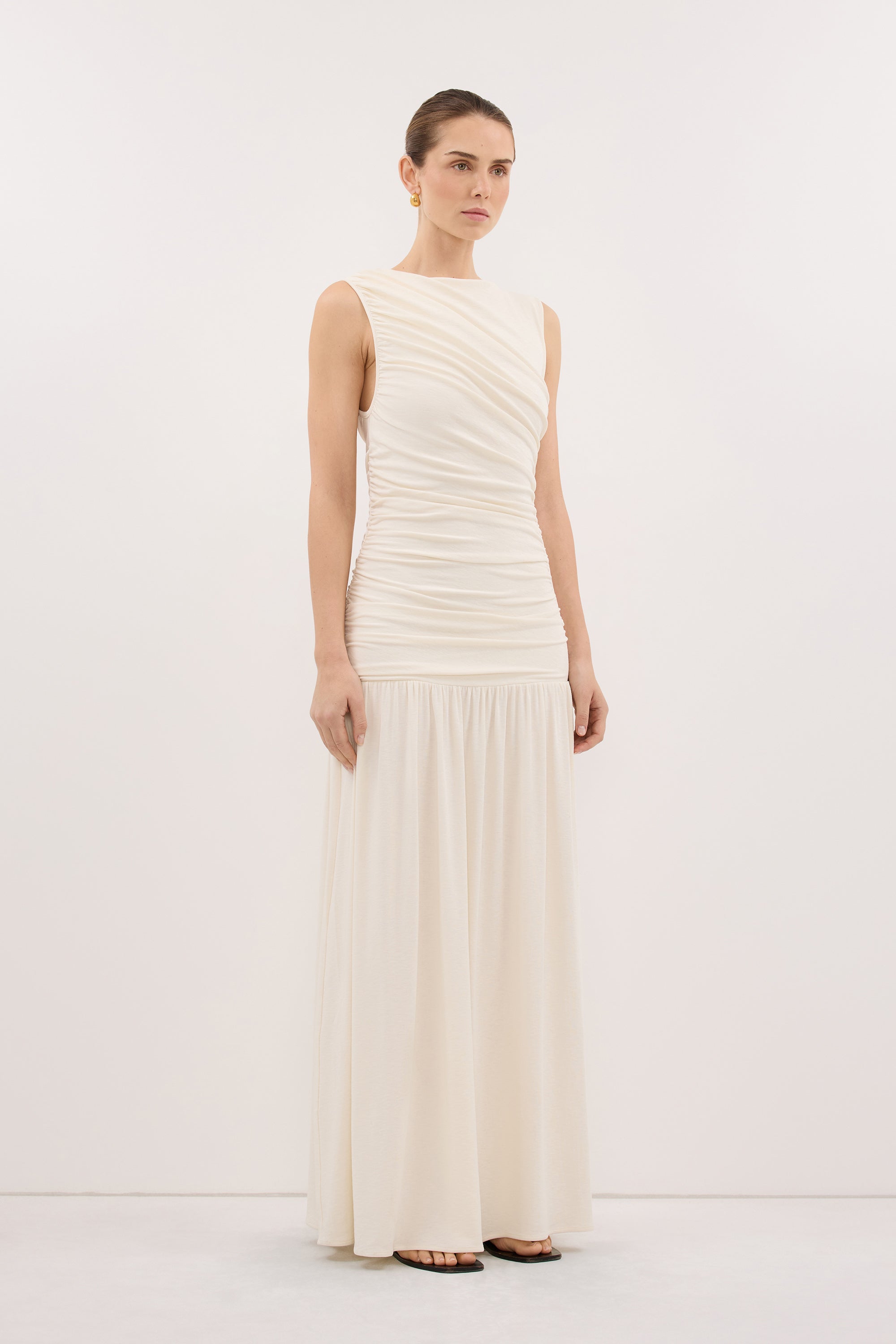 LOLA CREAM RUCHED MAXI DRESS