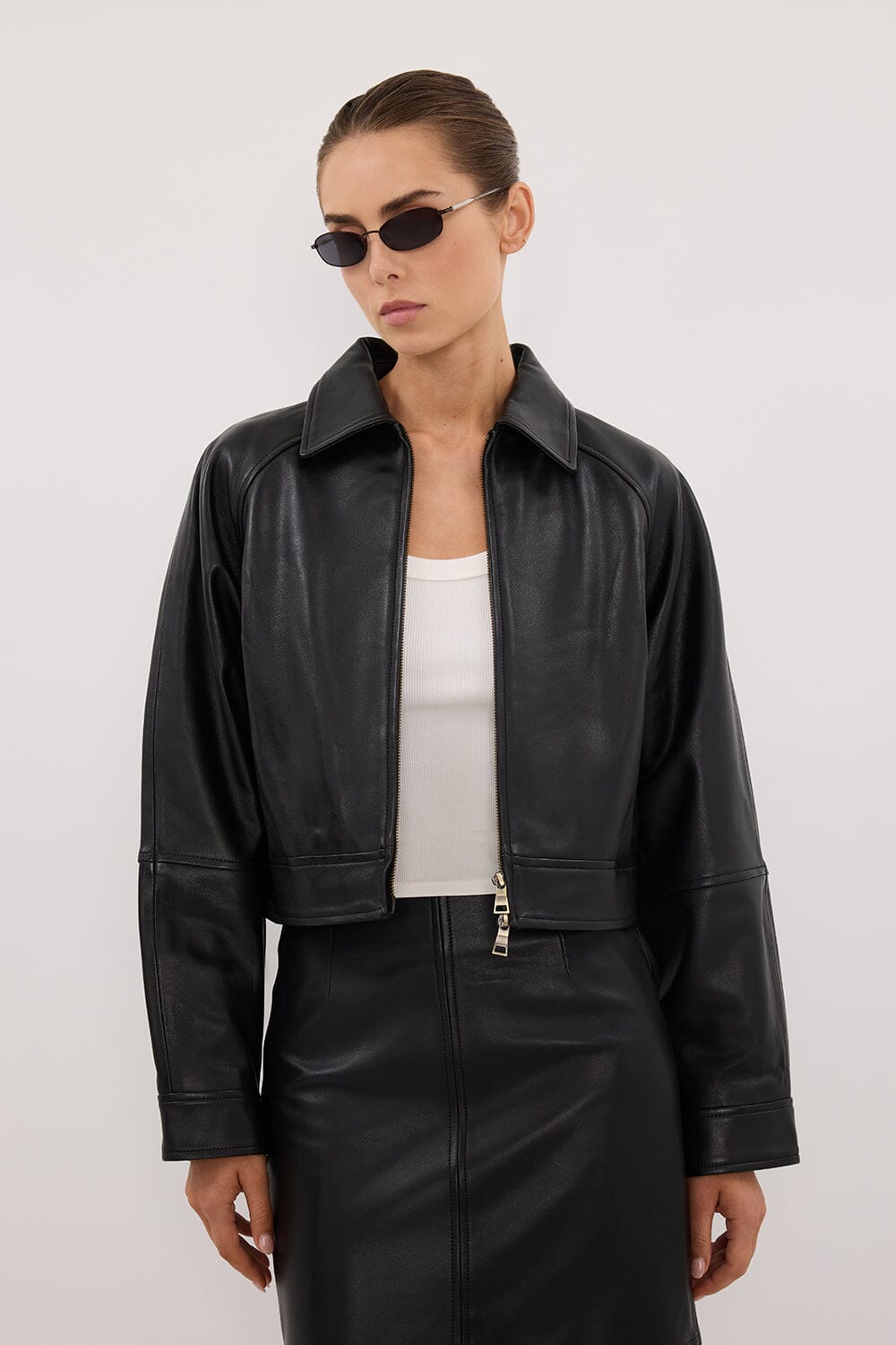 FREYA BLACK CROPPED LEATHER JACKET