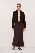 MAEVE BITTER CHOC SUEDE CROPPED JACKET