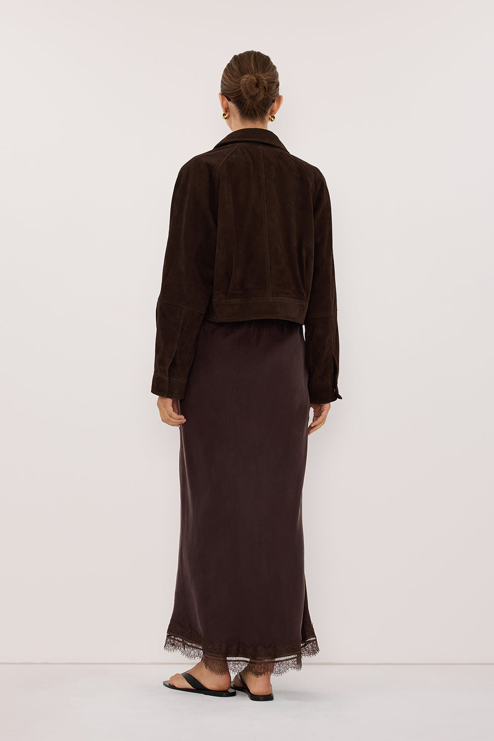 MAEVE BITTER CHOC SUEDE CROPPED JACKET