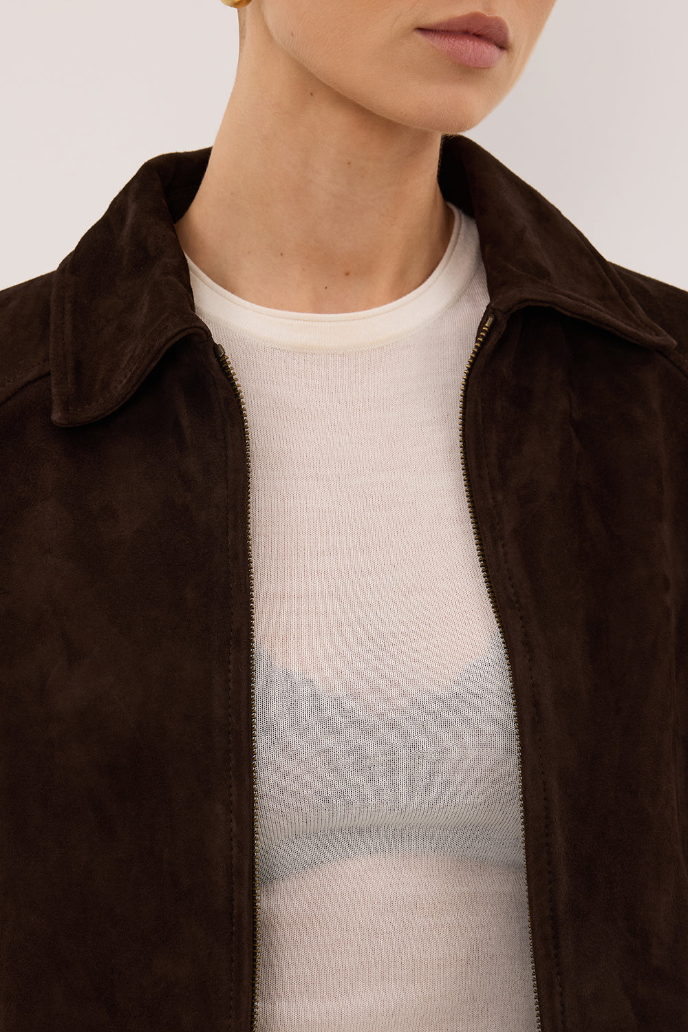 MAEVE BITTER CHOC SUEDE CROPPED JACKET